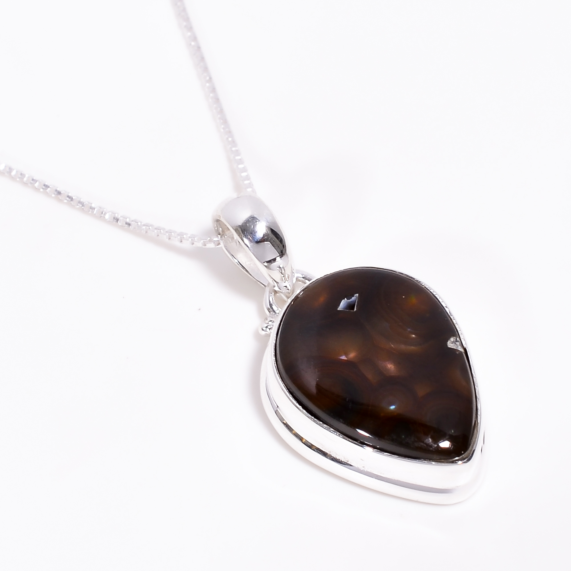 Mexcian Fire Agate Gemstone 925 Sterling Silver Pendant With Box Chain Necklace