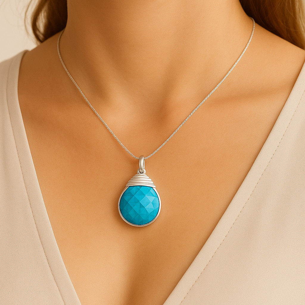 925 Sterling Silver Smoky Cut Gemstone Pendant Necklace