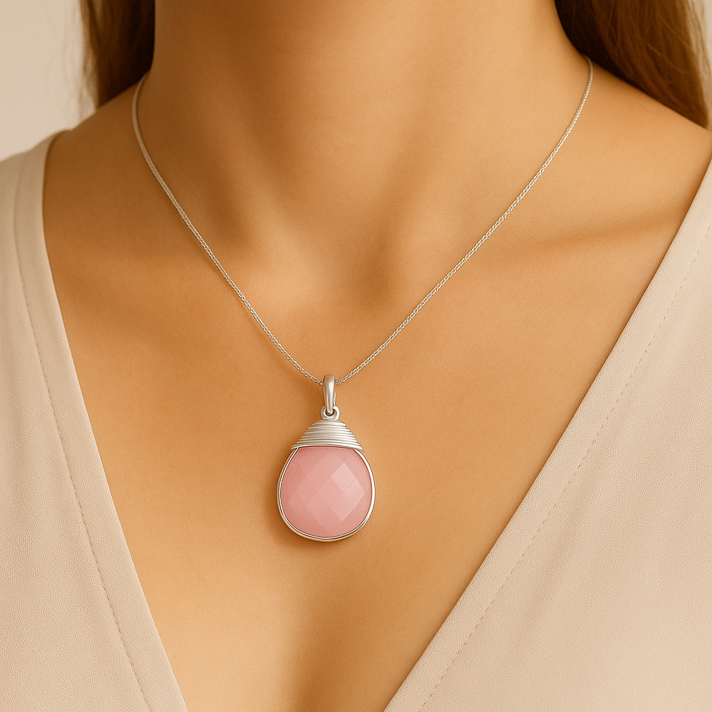 925 Sterling Silver Smoky Cut Gemstone Pendant Necklace