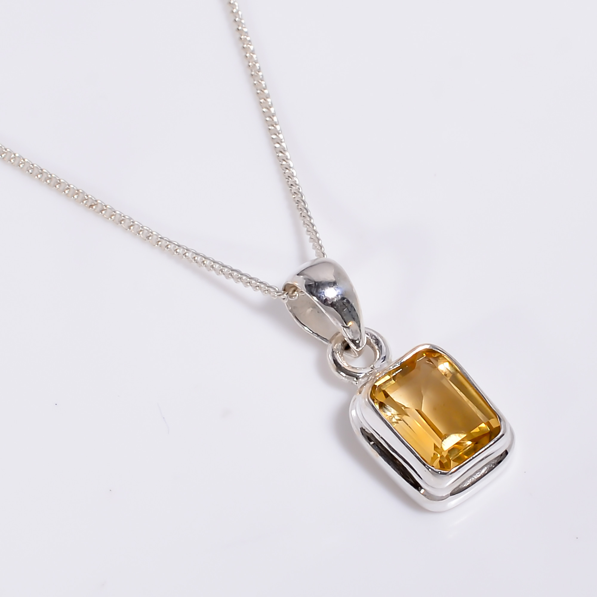 925 Sterling Silver Necklace Natural Blue Topaz Emerald Cut Gemstone