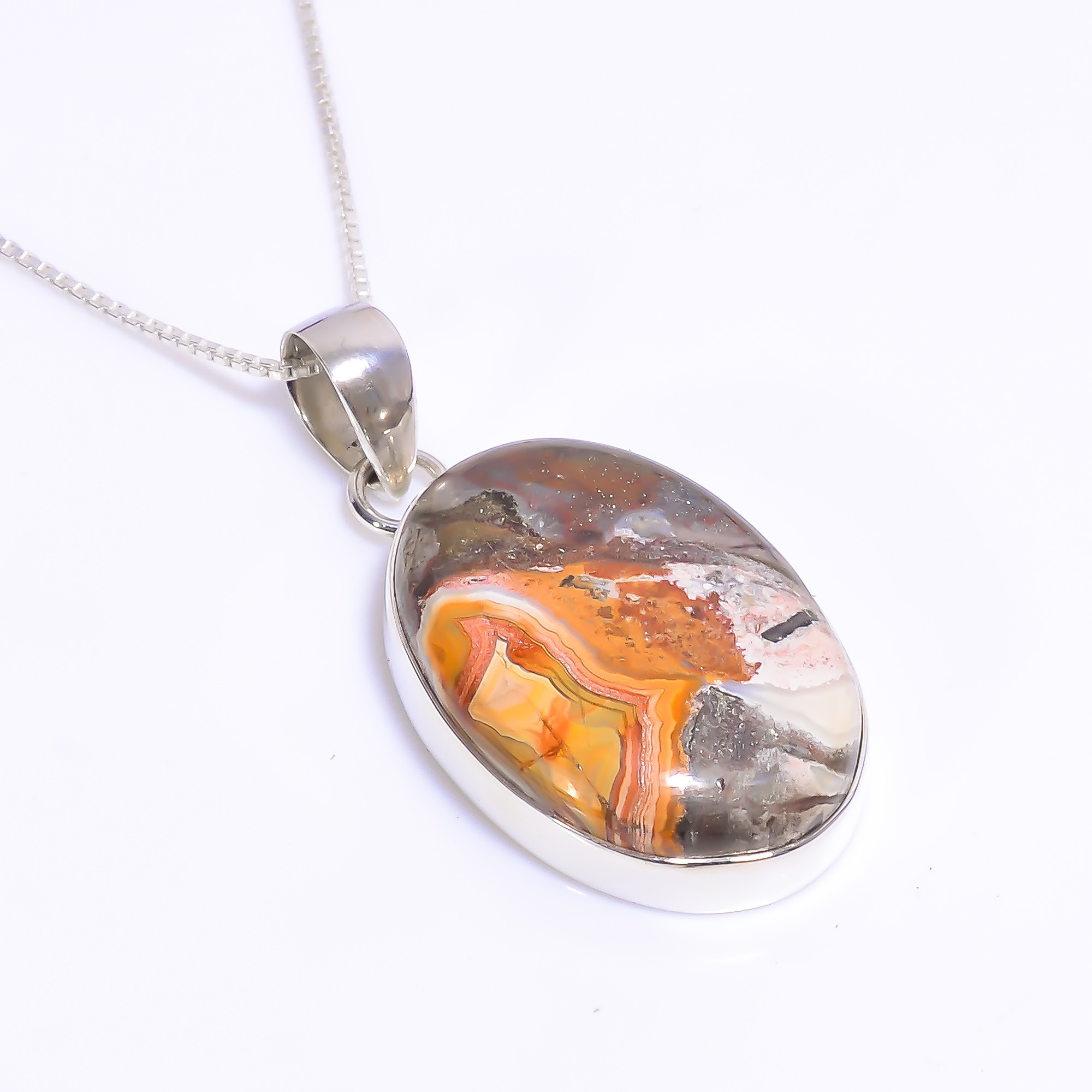 925 Sterling Silver Pendant Necklace With Box Chain