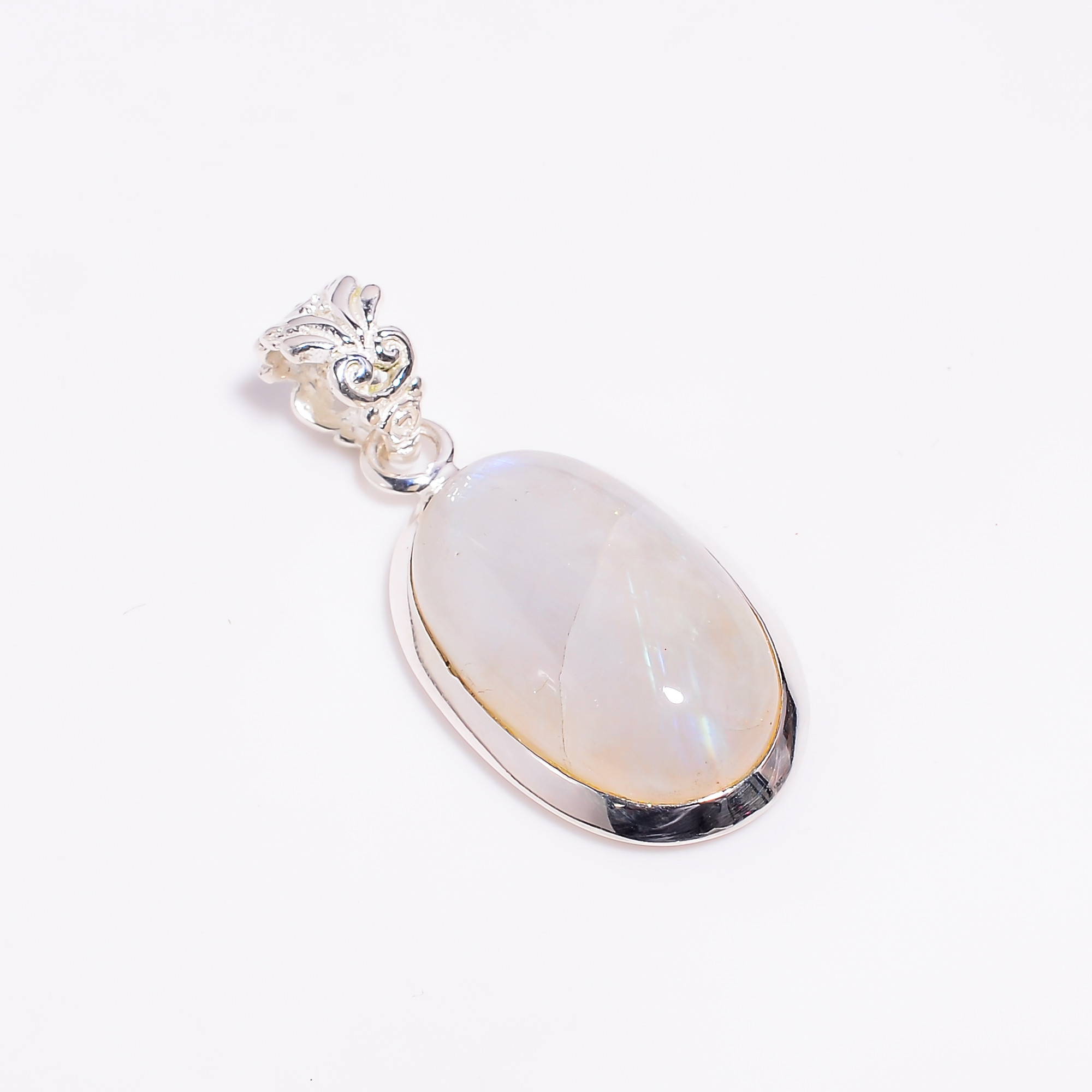 Natural Rainbow Moonstone 925 Sterling Silver Pendant