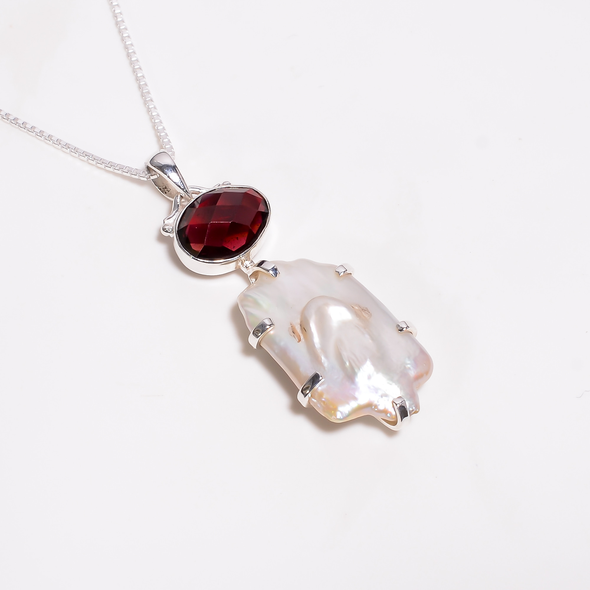 Baroque Pearl Gemstone 925 Sterling Silver Chain Pendant Necklace
