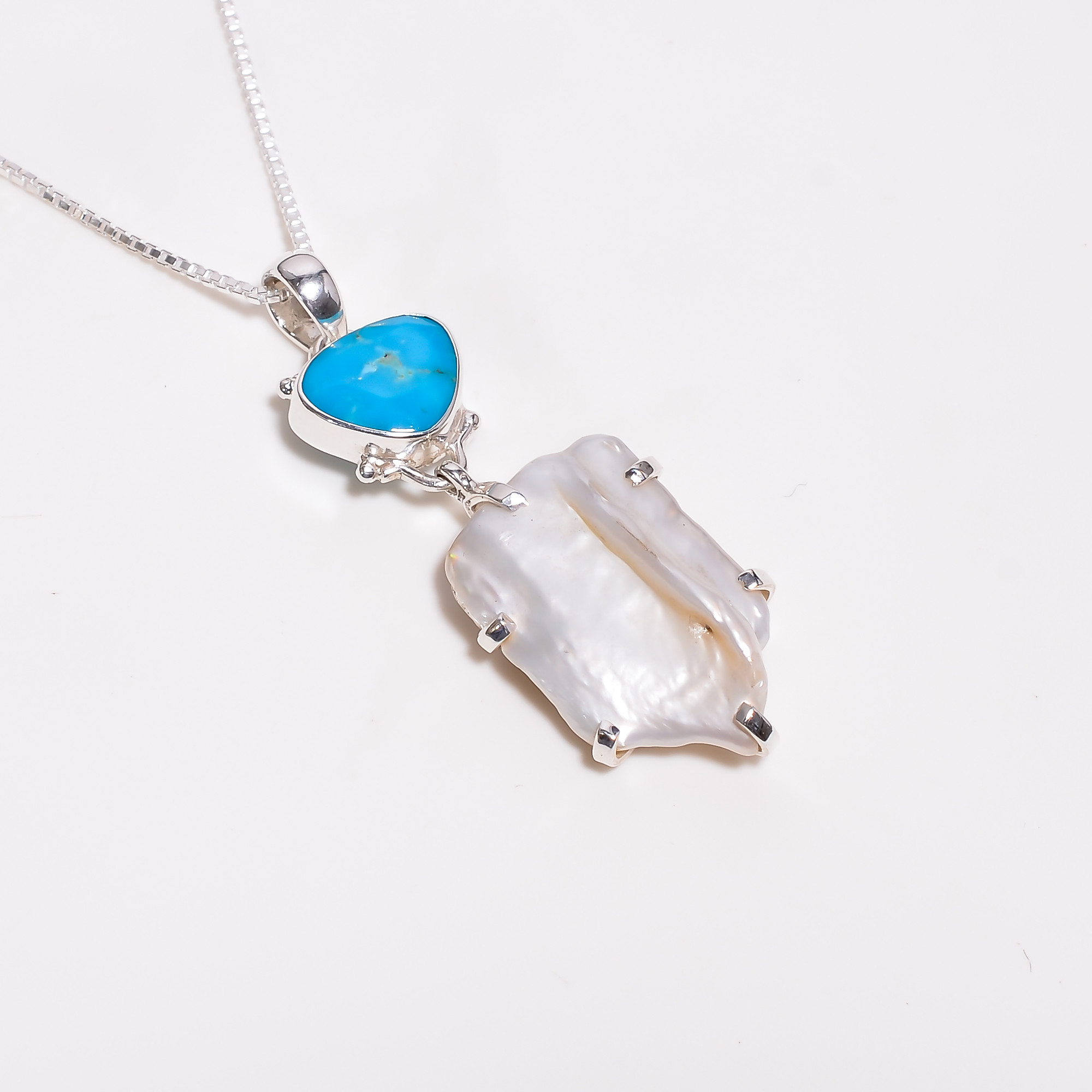 Baroque Pearl Gemstone 925 Sterling Silver Chain Pendant Necklace