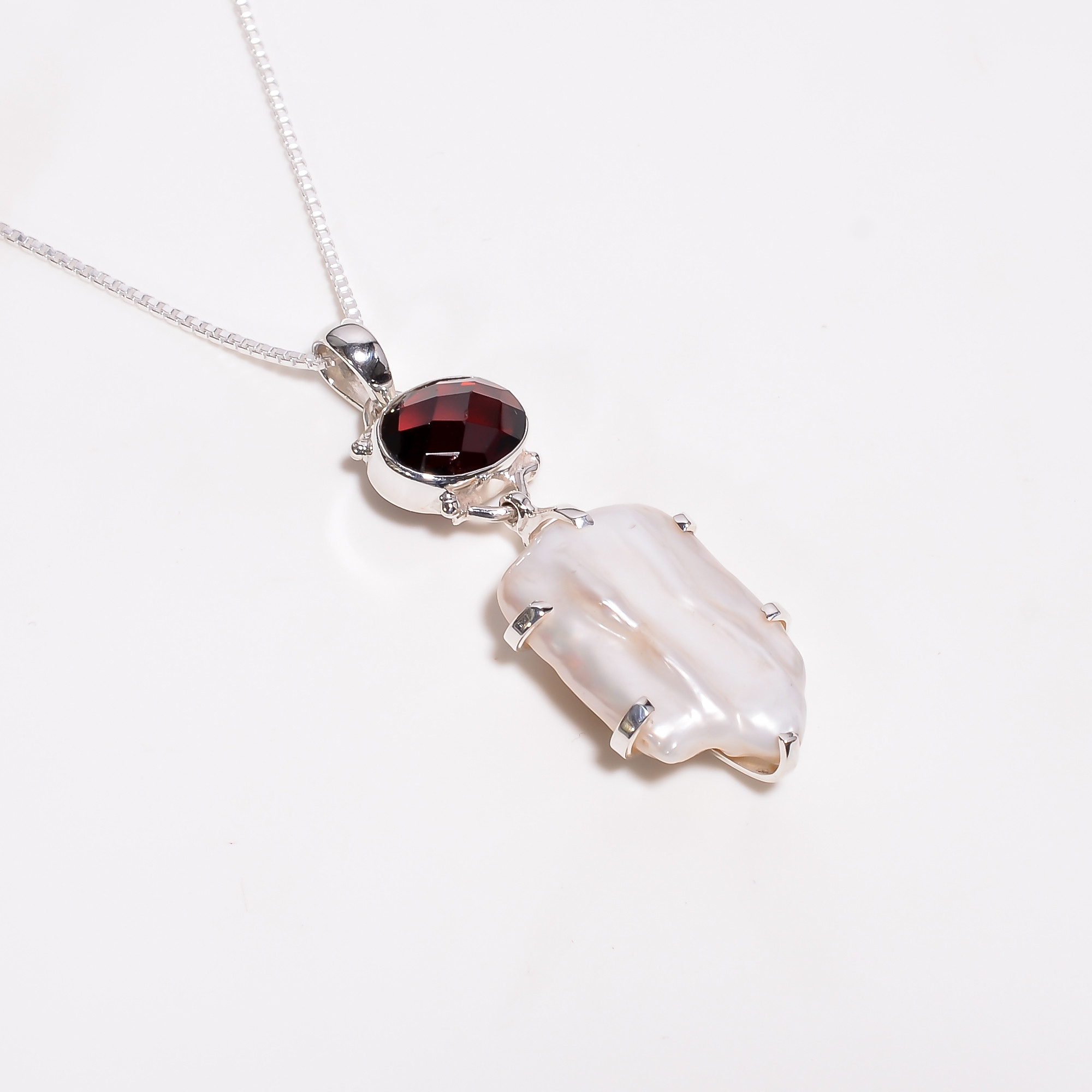 Baroque Pearl Gemstone 925 Sterling Silver Chain Pendant Necklace