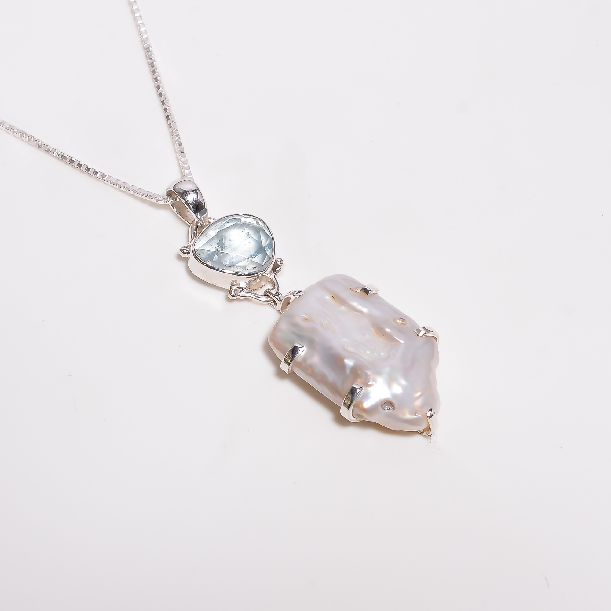 Baroque Pearl Gemstone 925 Sterling Silver Chain Pendant Necklace