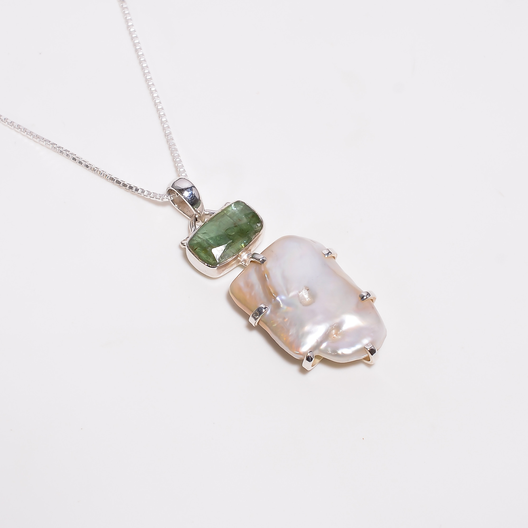 Baroque Pearl Gemstone 925 Sterling Silver Chain Pendant Necklace