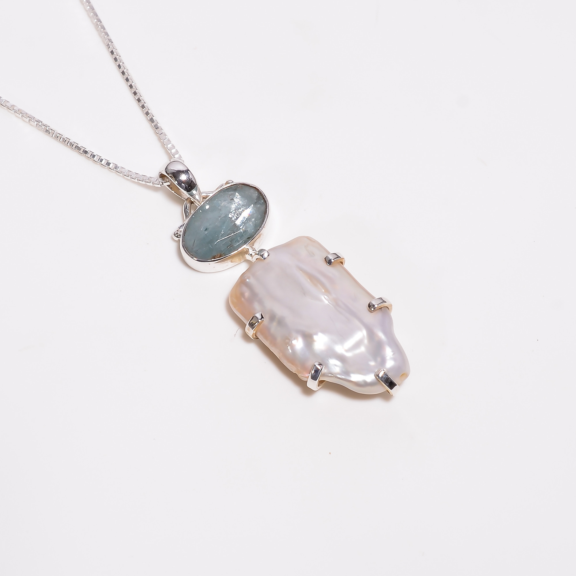 Baroque Pearl Gemstone 925 Sterling Silver Chain Pendant Necklace