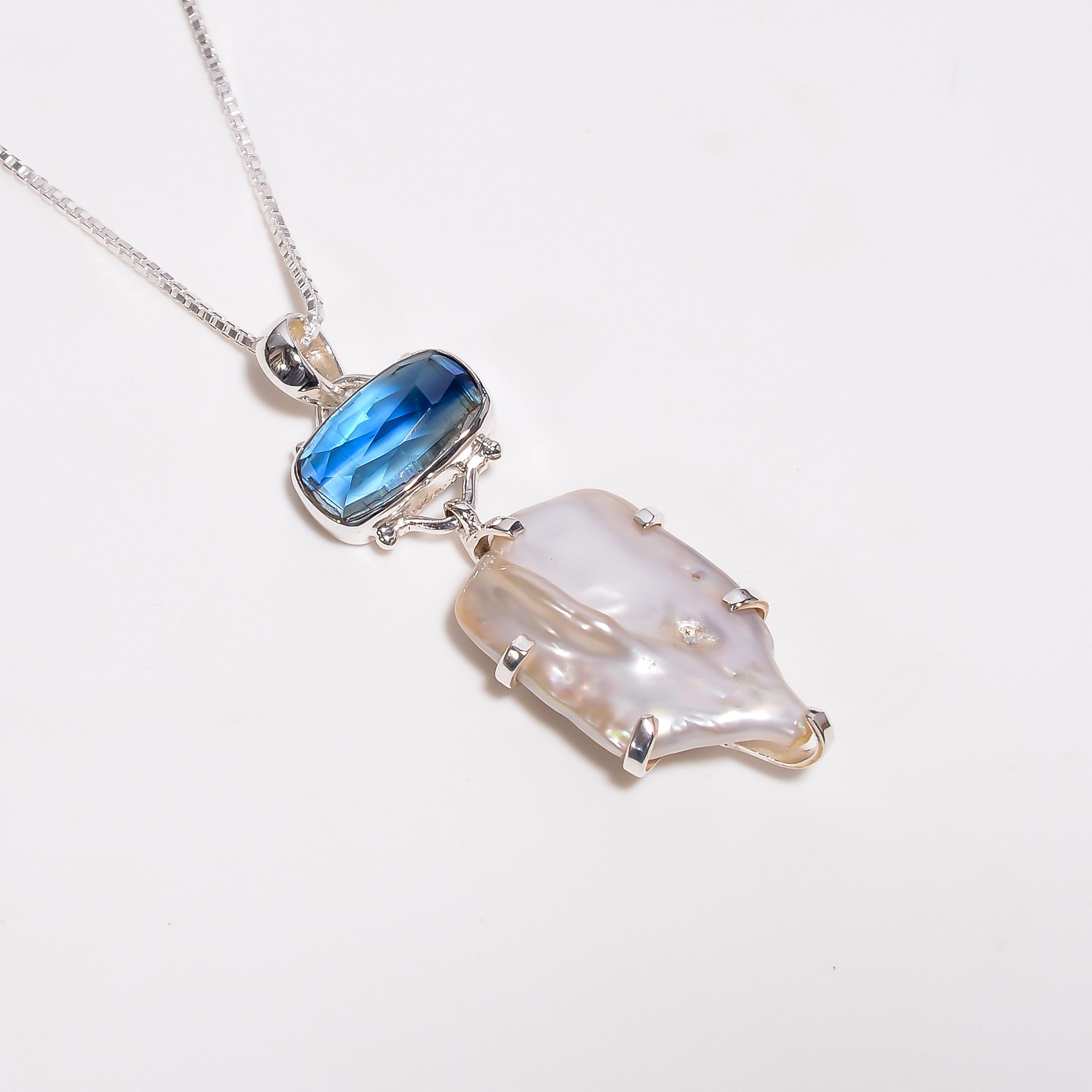 Baroque Pearl Gemstone 925 Sterling Silver Chain Pendant Necklace