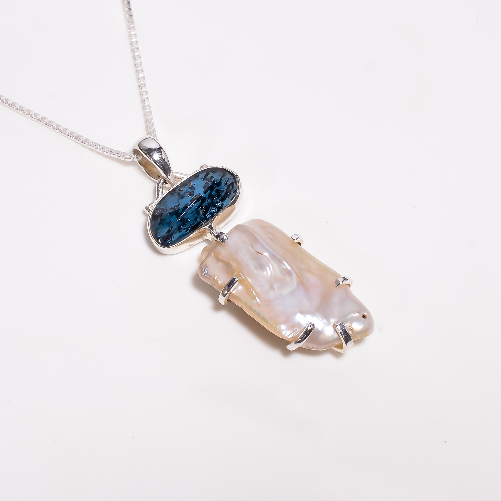 Baroque Pearl Gemstone 925 Sterling Silver Chain Pendant Necklace