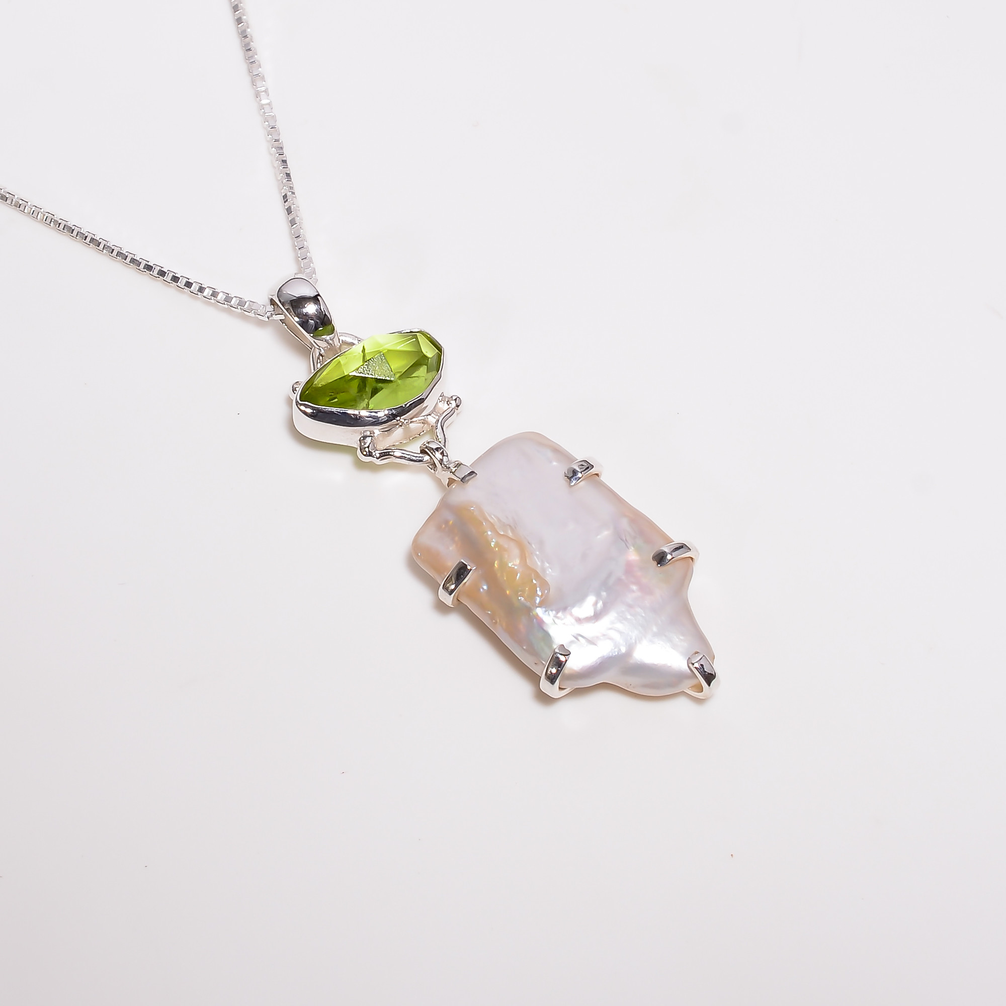 Baroque Pearl Gemstone 925 Sterling Silver Chain Pendant Necklace