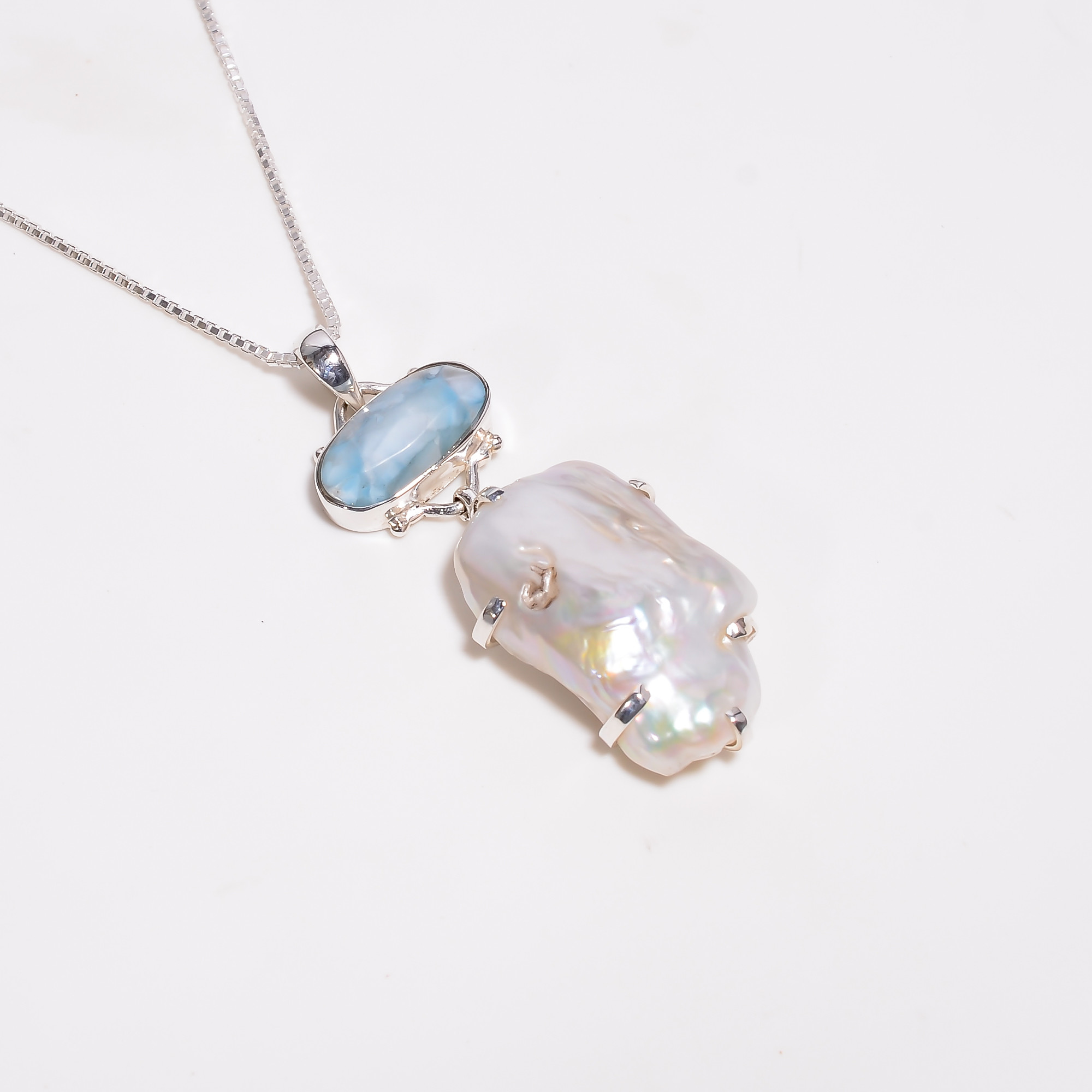 Baroque Pearl Gemstone 925 Sterling Silver Chain Pendant Necklace