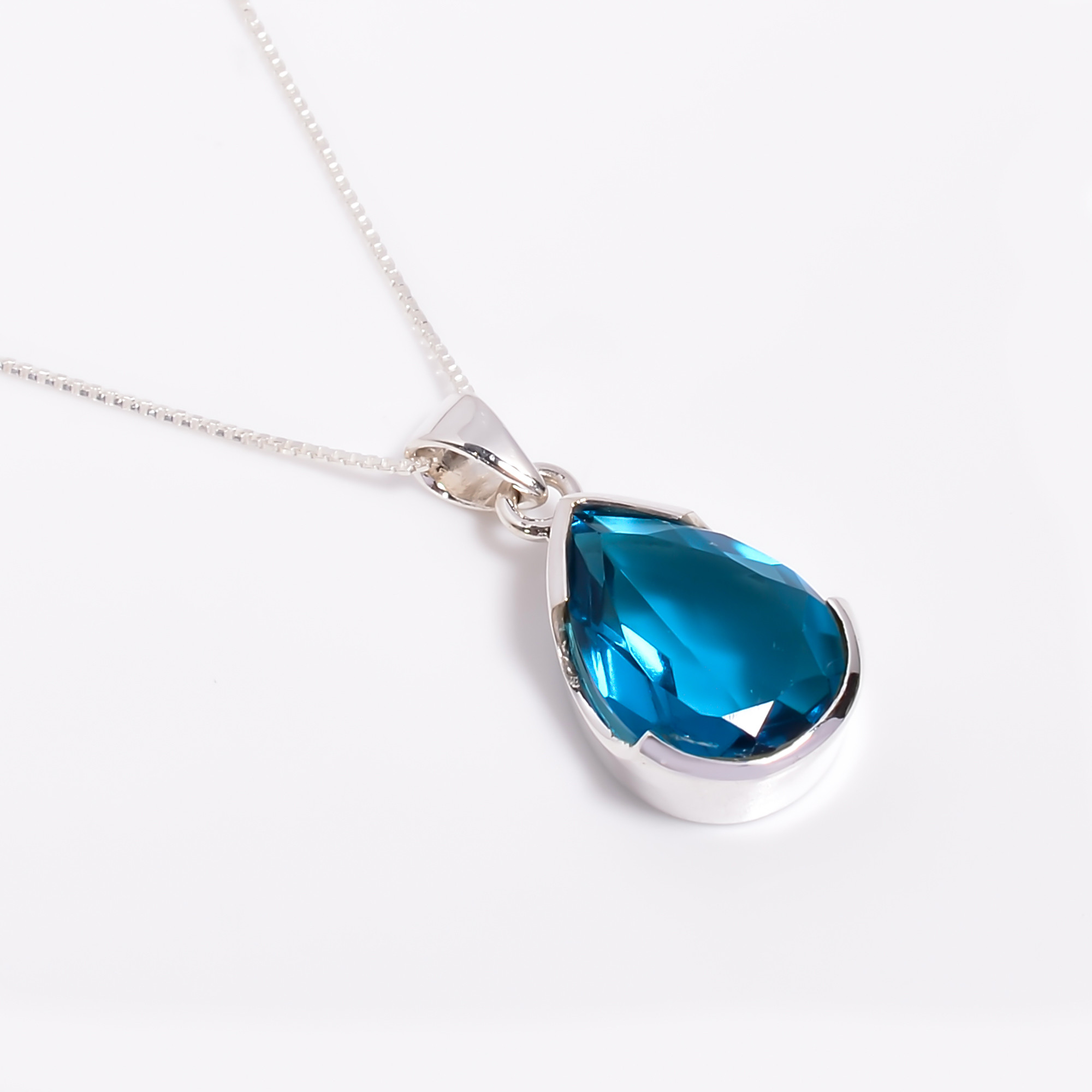Pear Cut Gemstone 925 Sterling Silver Pendant Necklace