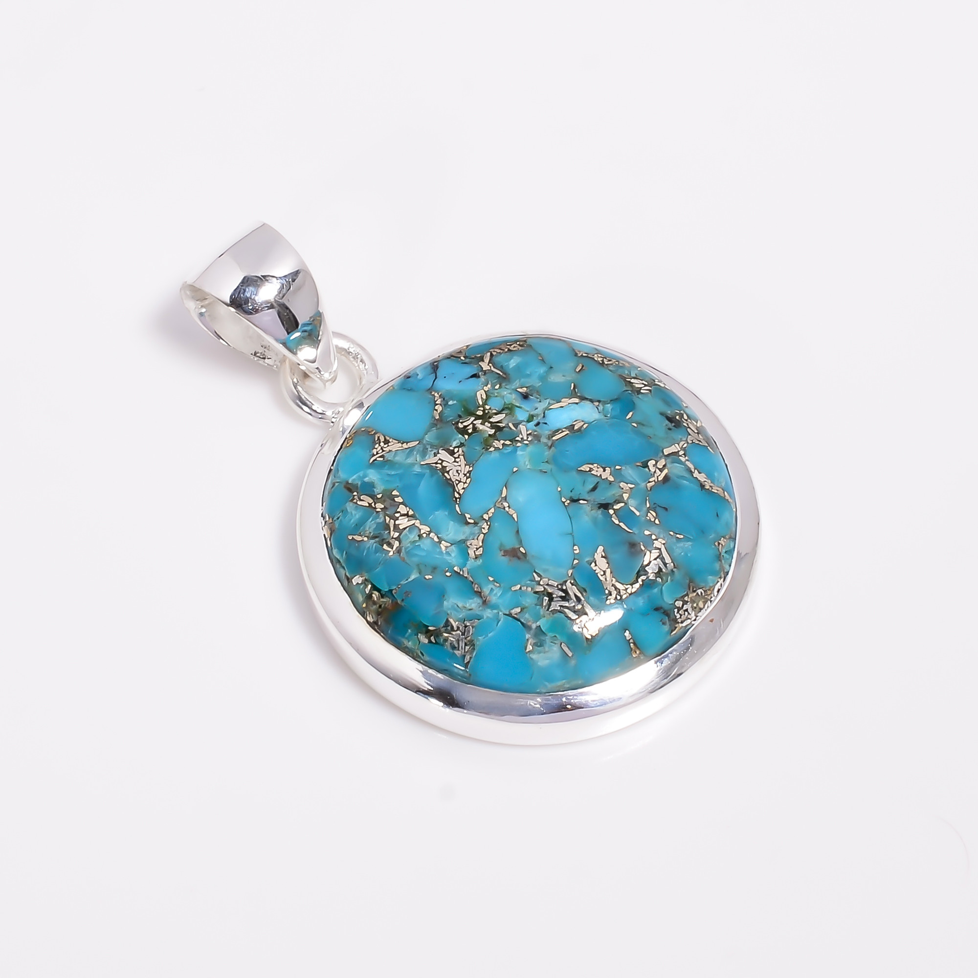 925 Sterling Silver Pendant Blue Copper Turquoise Gemstone Pendant