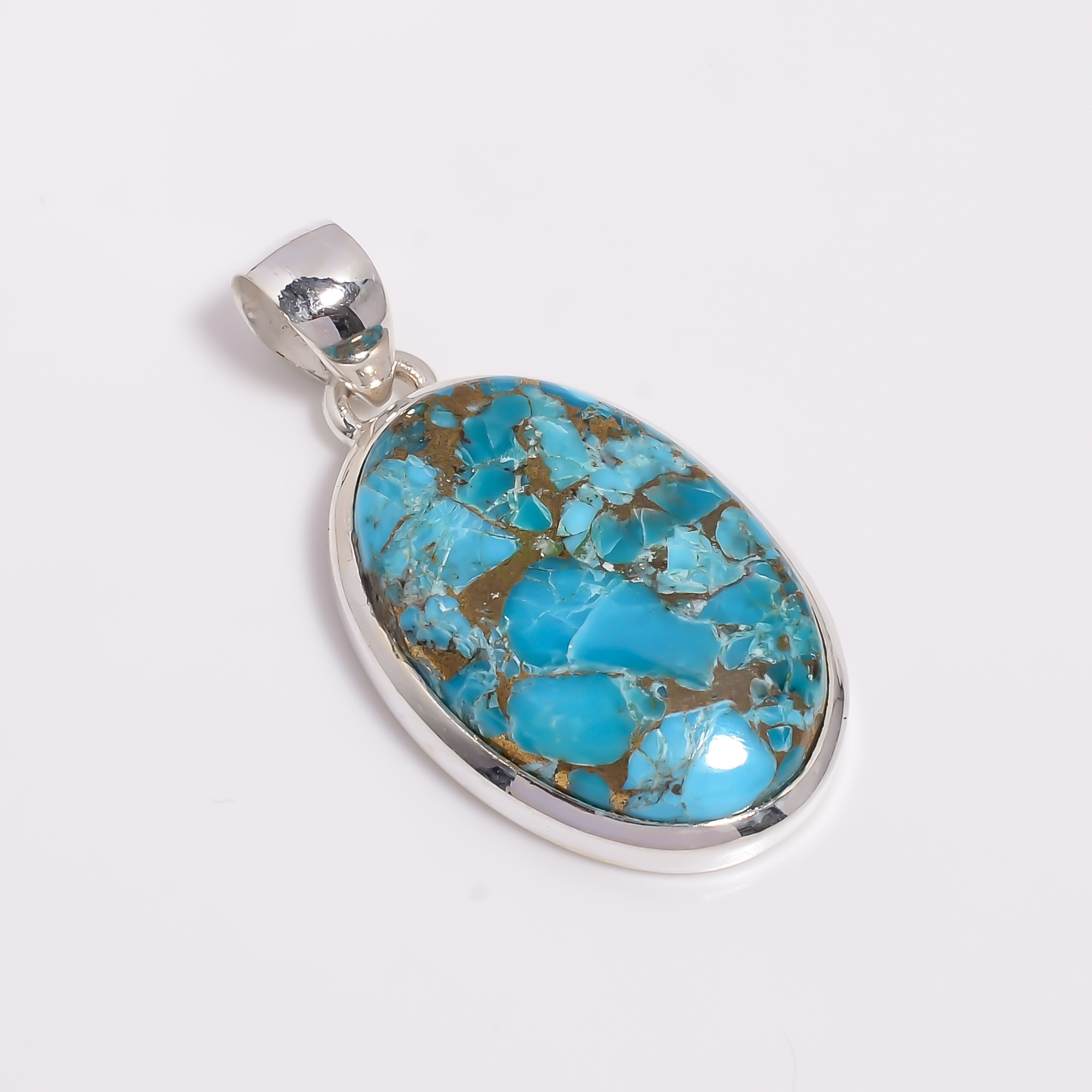 925 Sterling Silver Pendant Blue Copper Turquoise Gemstone Pendant
