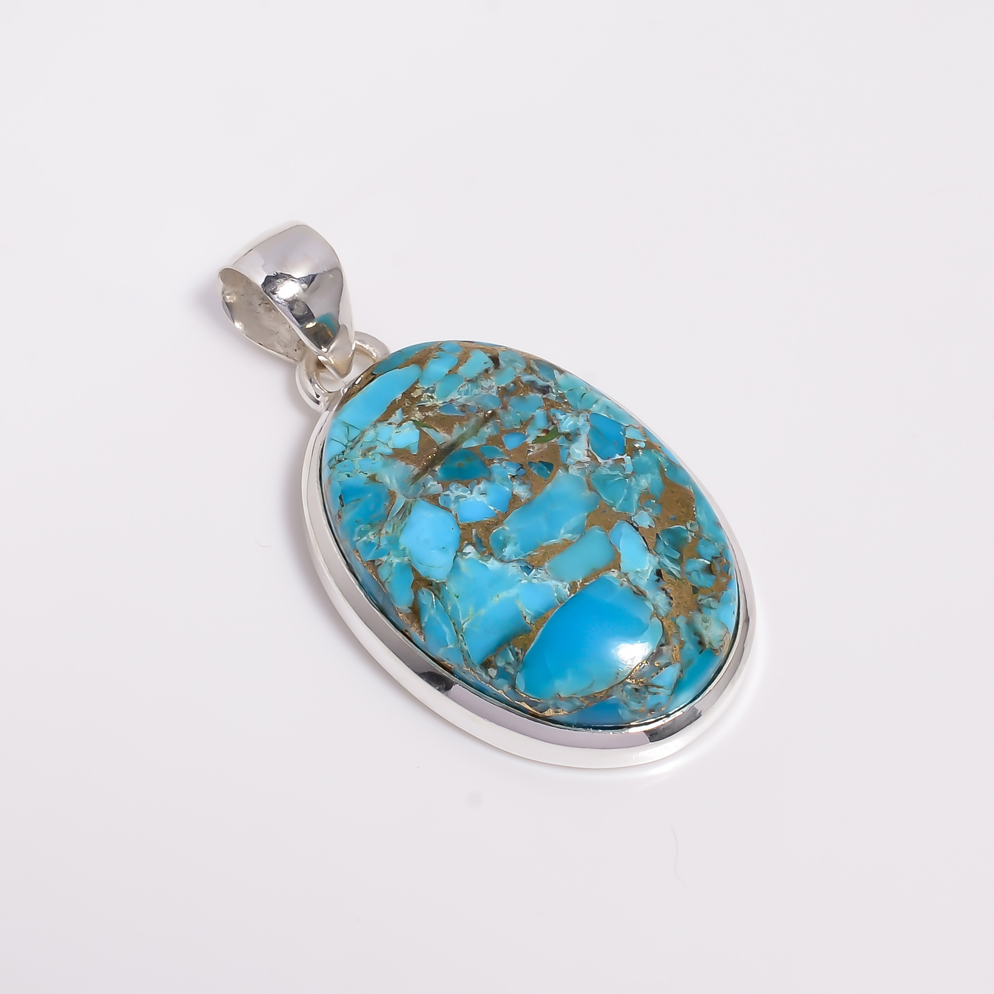 925 Sterling Silver Pendant Blue Copper Turquoise Gemstone Pendant