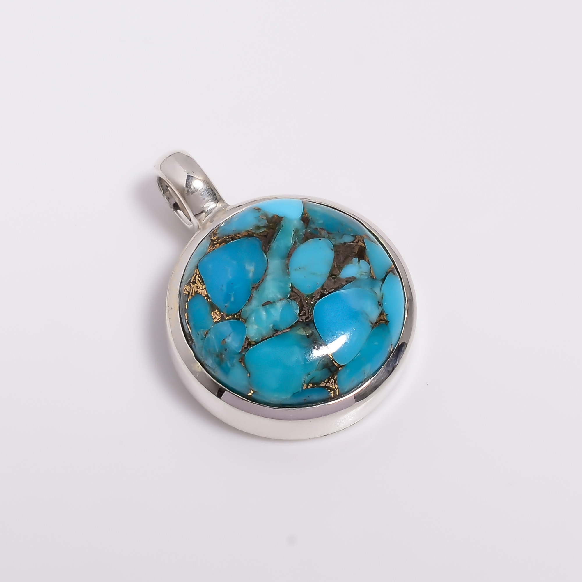 925 Sterling Silver Pendant Blue Copper Turquoise Gemstone Pendant