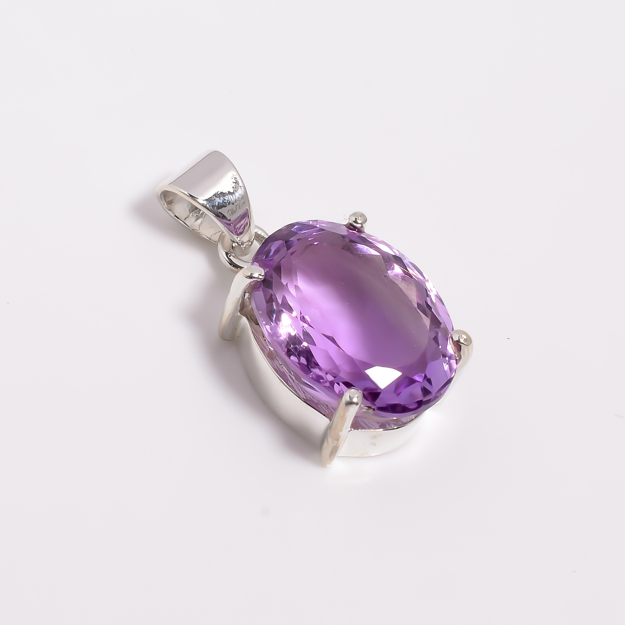 925 Sterling Silver Pendant Amethyst Oval Cut Gemstone Pendant