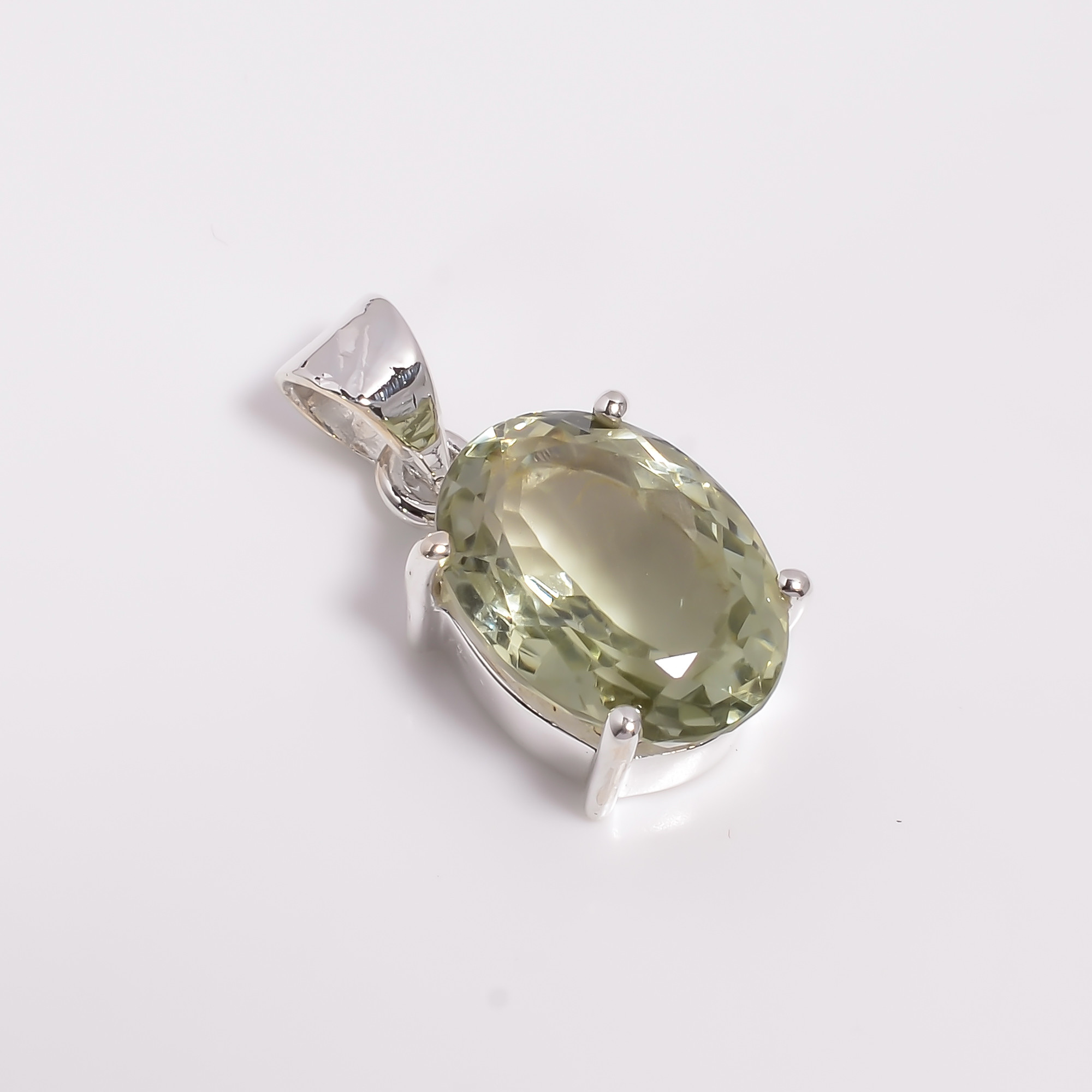 925 Sterling Silver Pendant Green Amethyst Oval Cut Gemstone Pendant