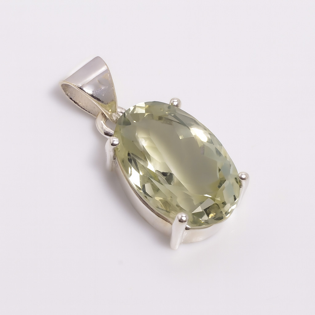 925 Sterling Silver Pendant Green Amethyst Oval Cut Gemstone Pendant