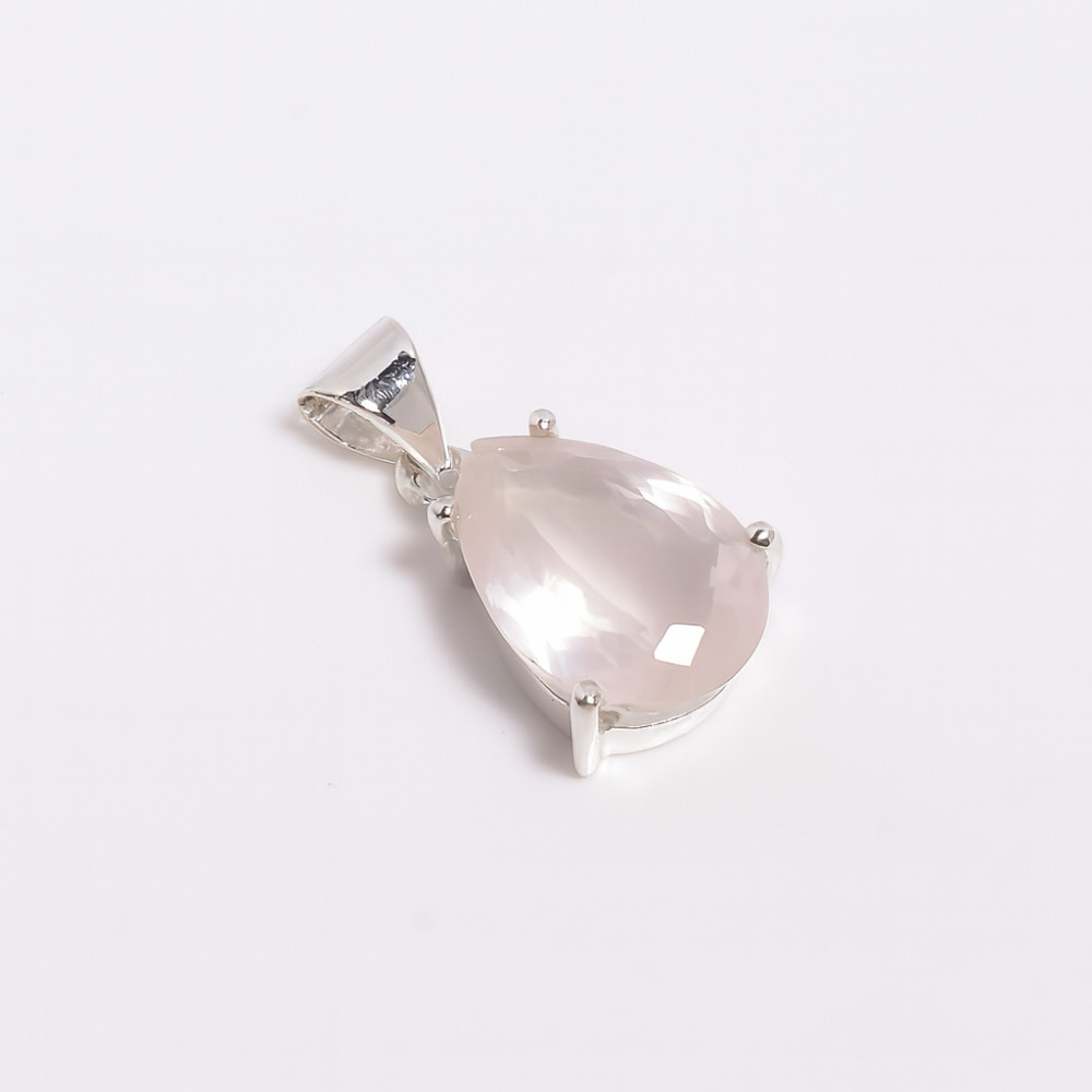 Image of 925 Sterling Silver Pendant Rose Quartz Pear Cut Gemstone Pendant