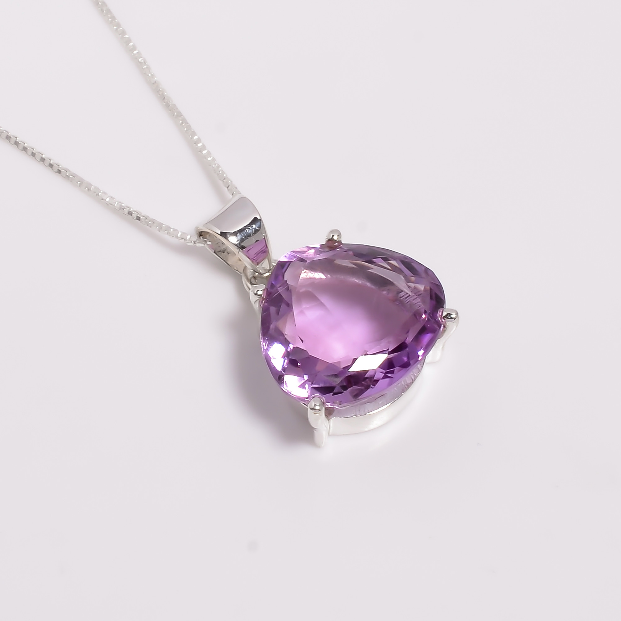 Amethyst Cut Gemstone 925 Sterling Silver Pendant Necklace
