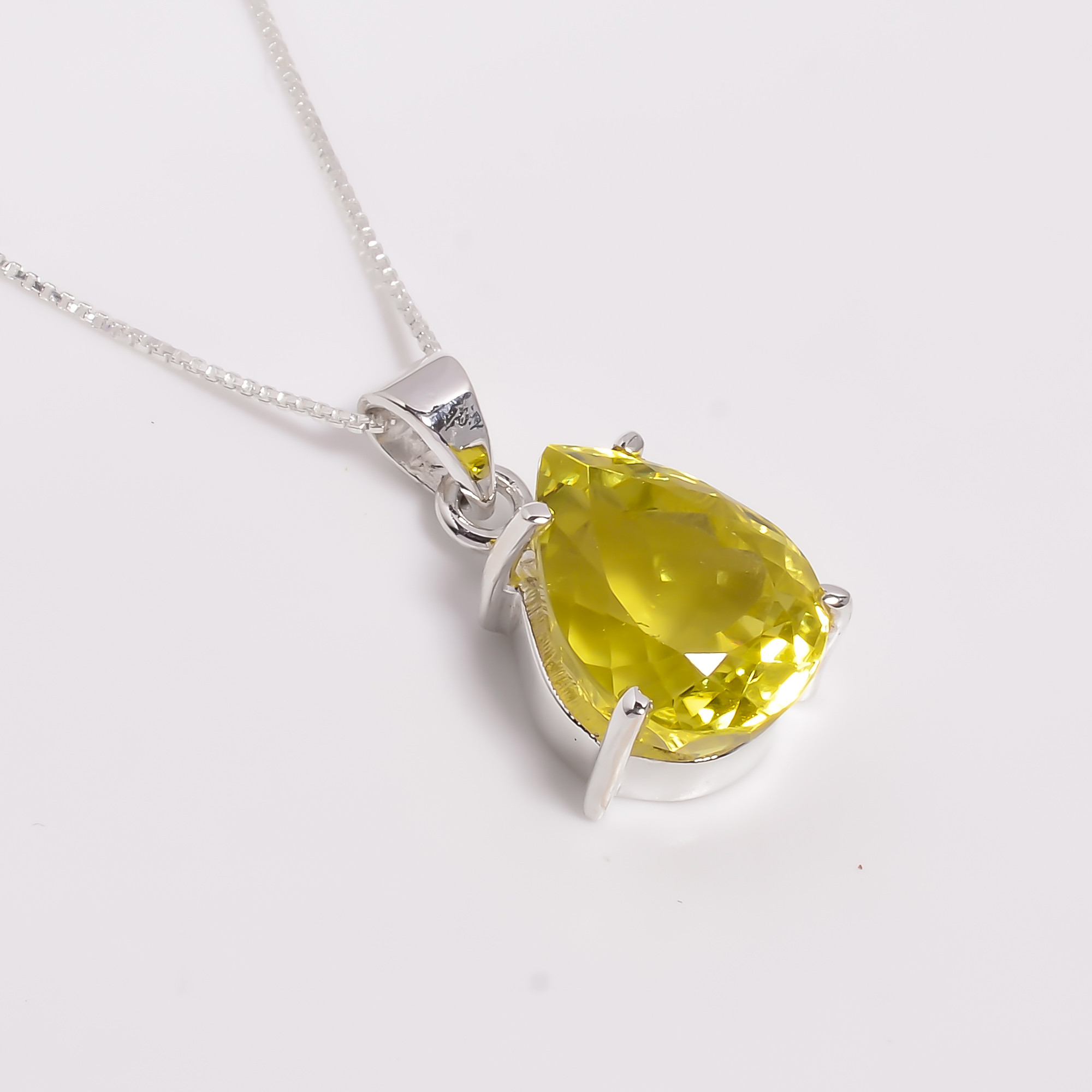 Lemon Quartz Pear Cut Gemstone 925 Sterling Silver Pendant Necklace