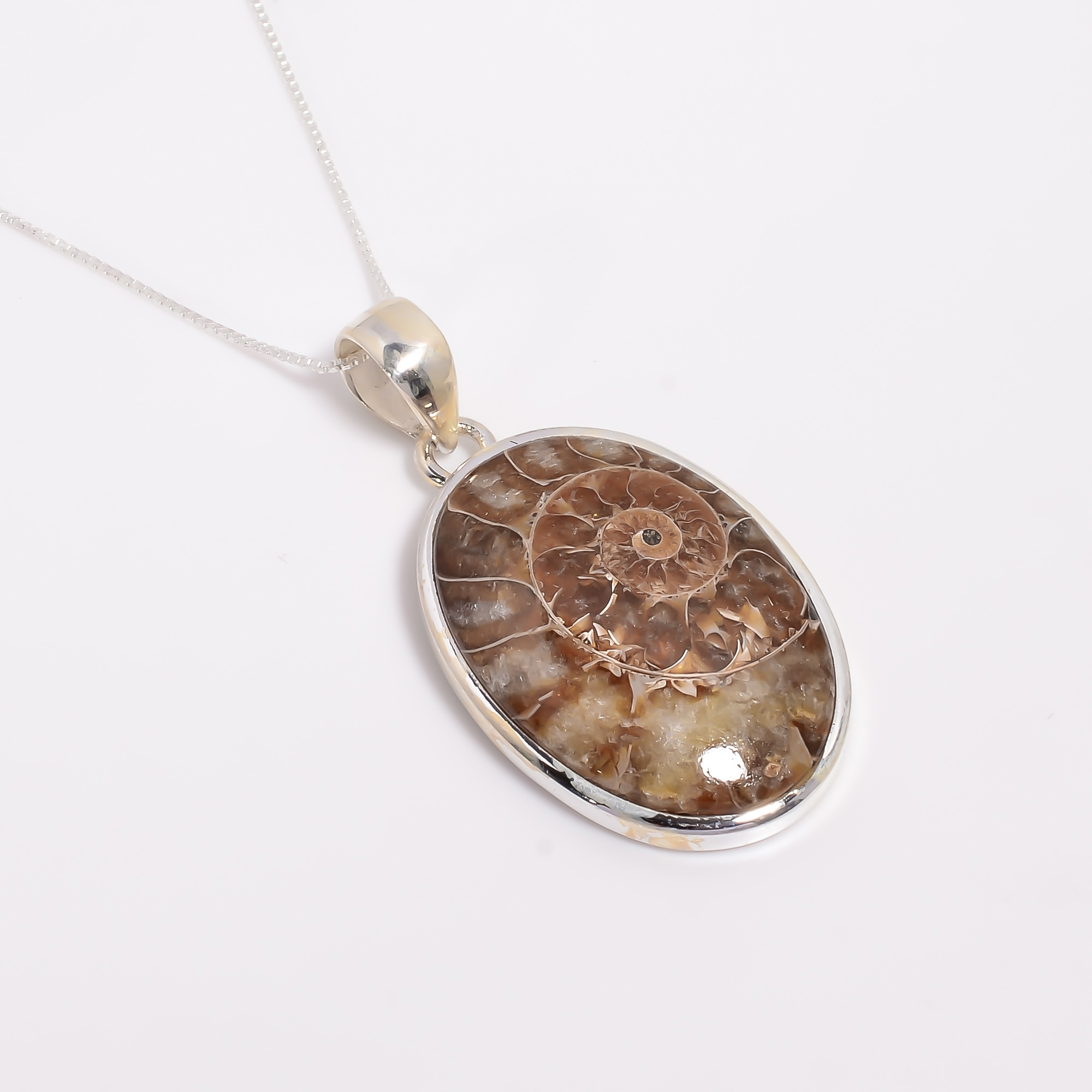 Ammonite Gemstone 925 Sterling Silver Pendant Necklace