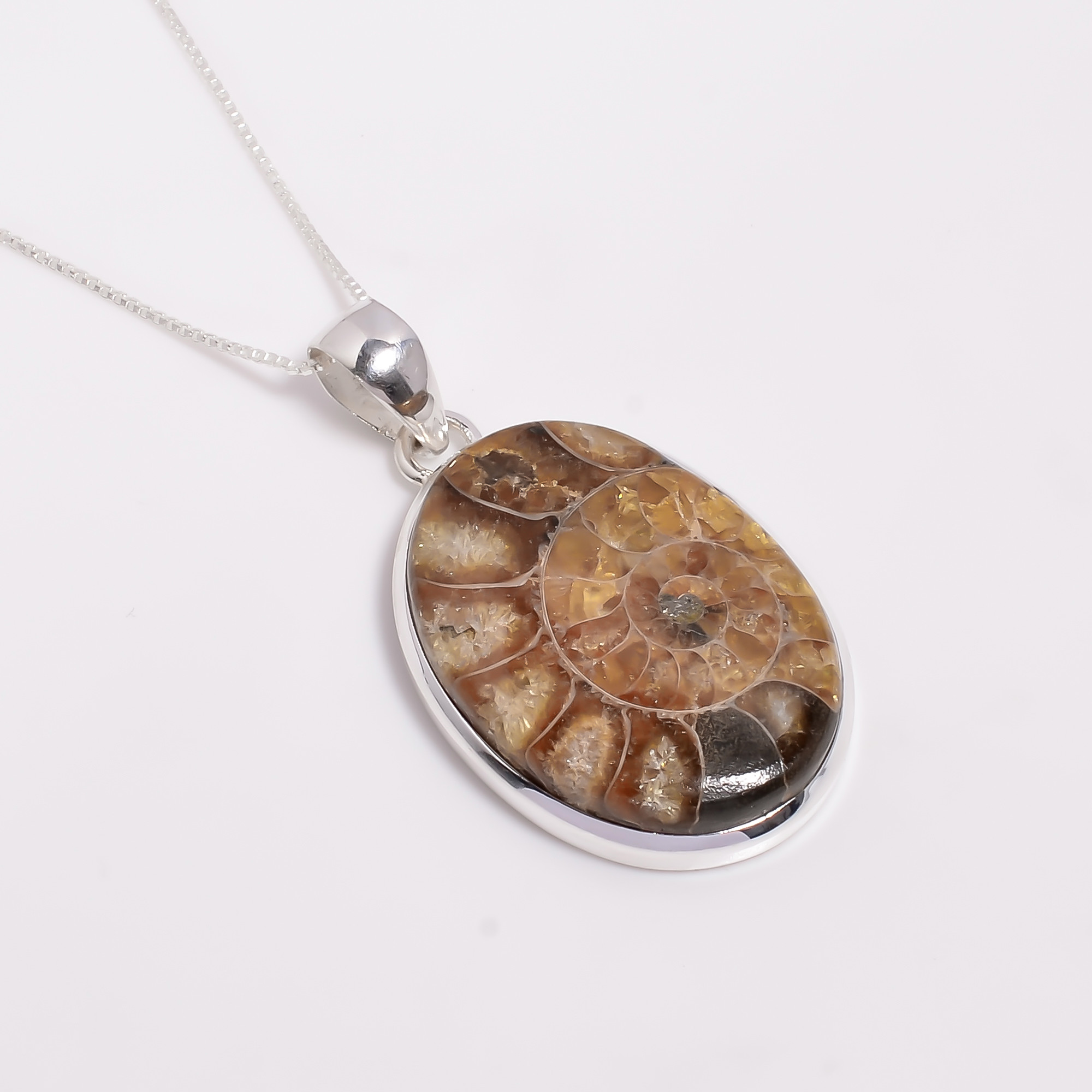 Ammonite Gemstone 925 Sterling Silver Pendant Necklace
