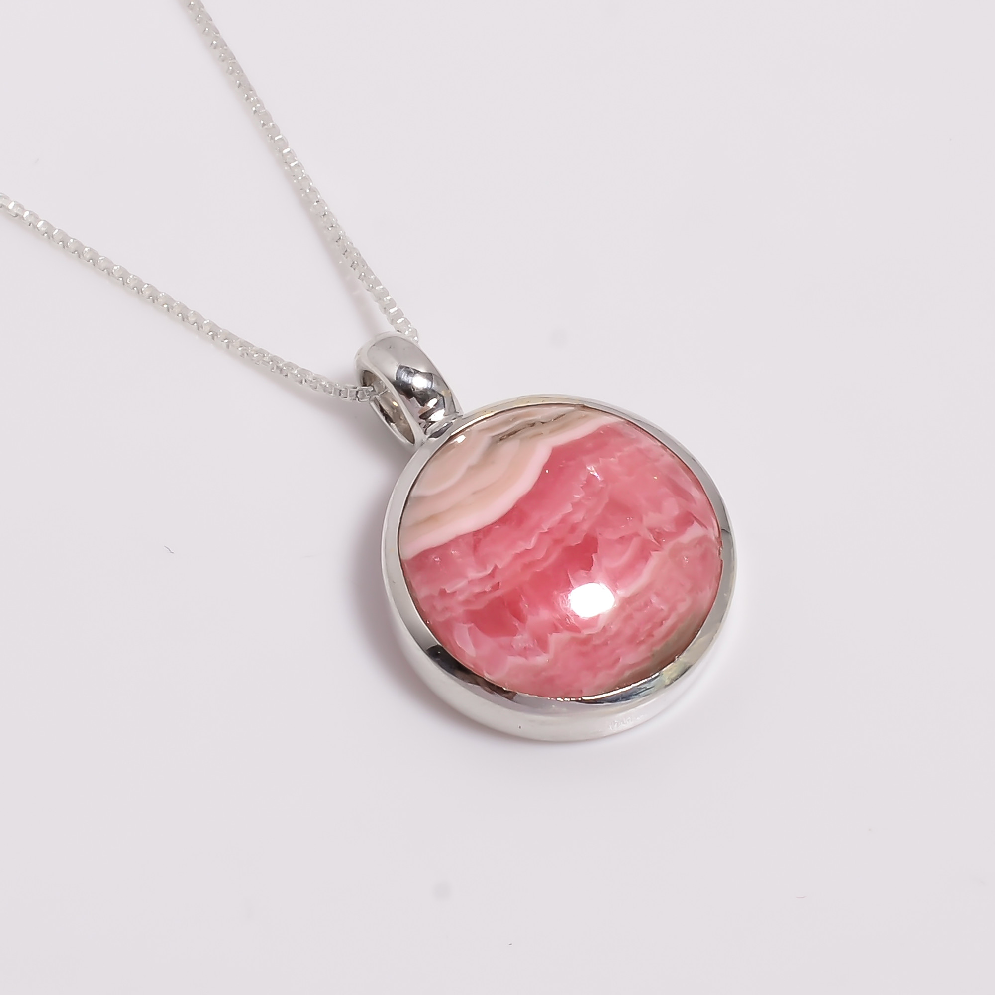 Rhodochrosite Gemstone 925 Sterling Silver Pendant Necklace