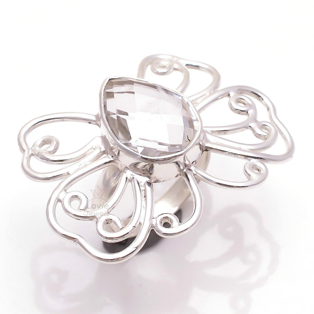 Pearl Cut Crystal Gemstone 925 Sterling Silver Ring