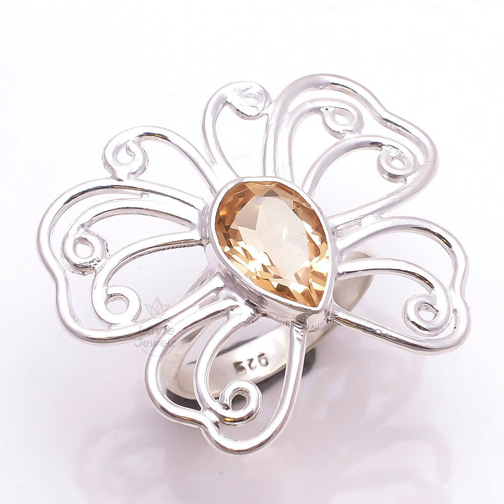 925 Sterling Silver Ring Golden Citrine Ring Size US 8