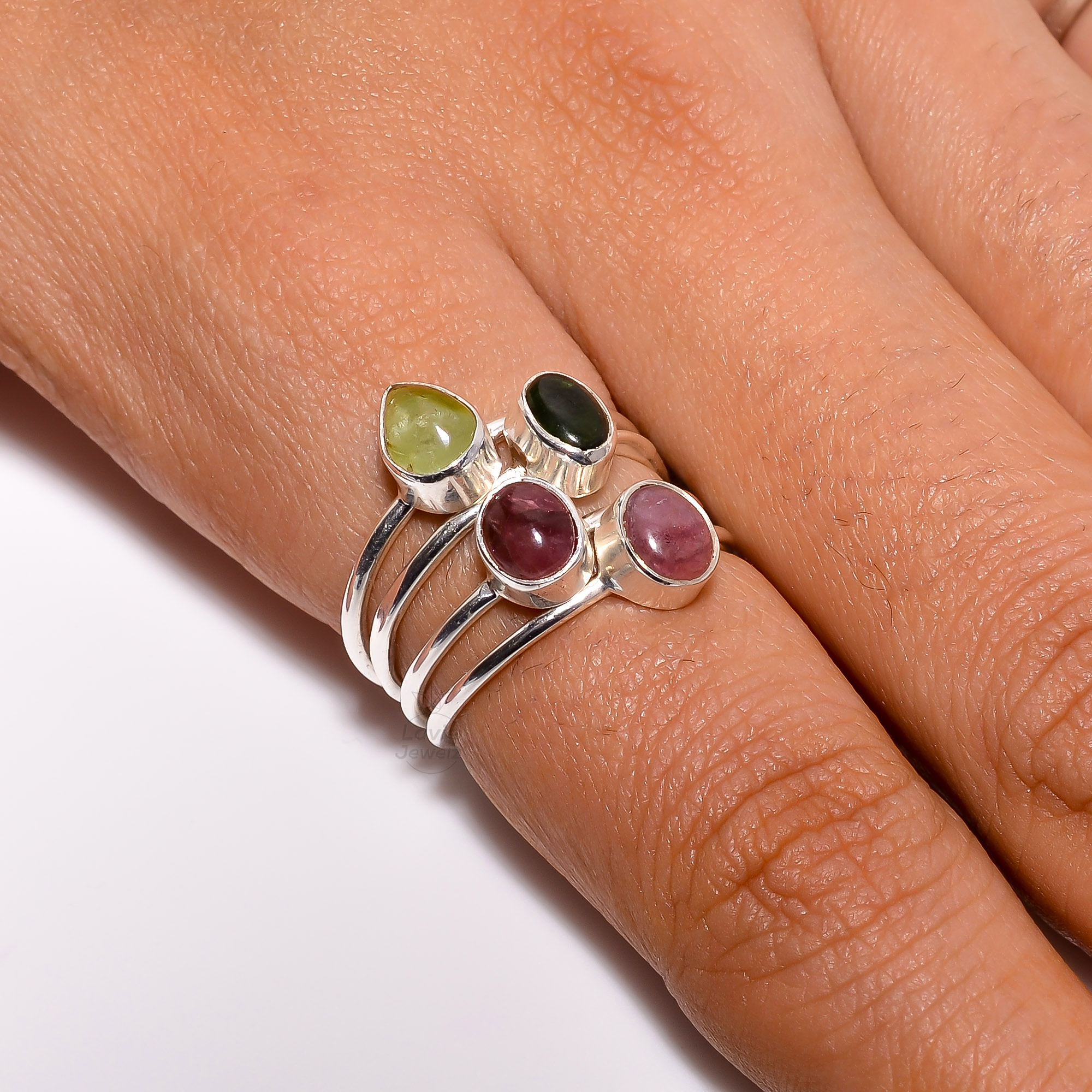 Tourmaline Gemstone 925 Sterling Silver Stackable Ring Size US 7
