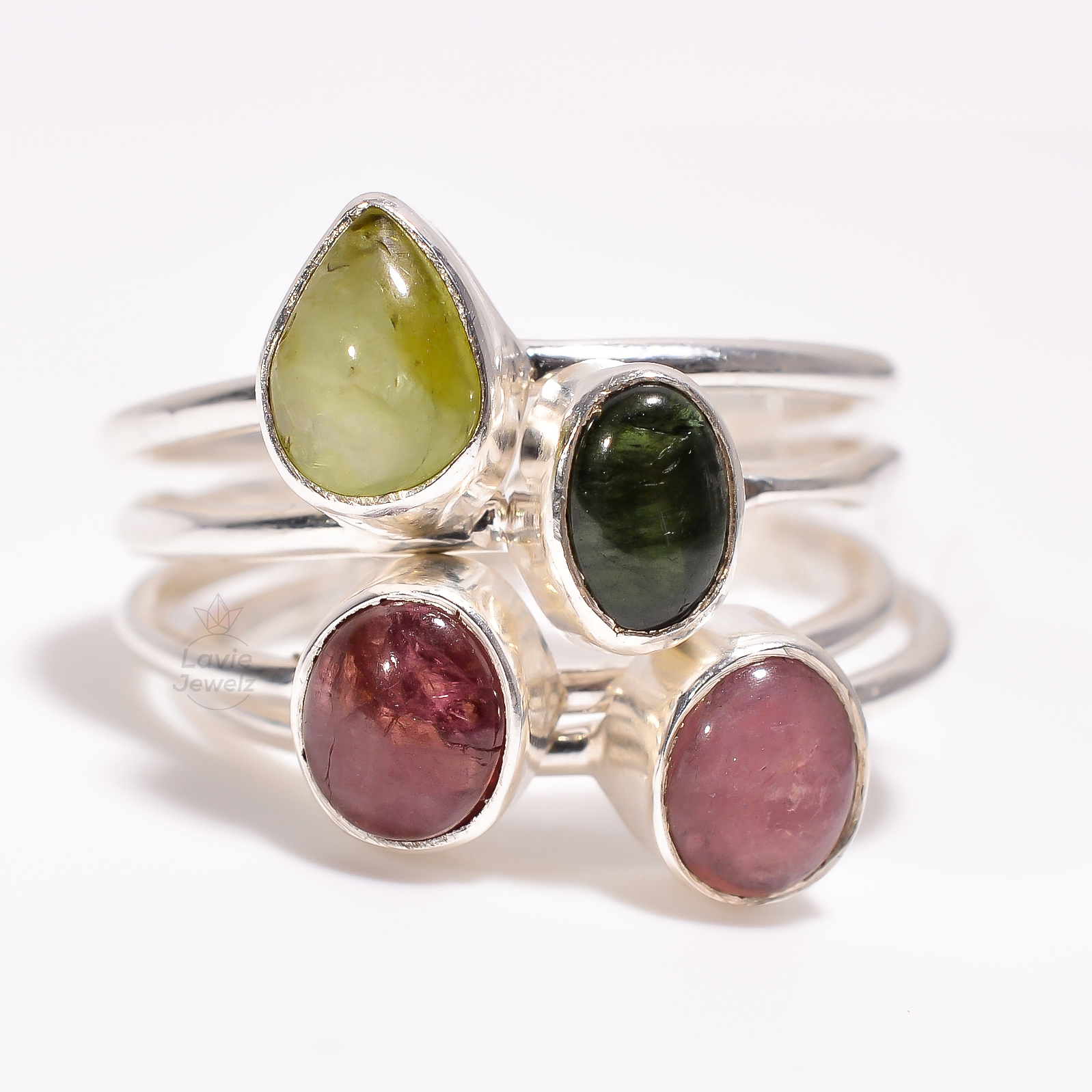 Tourmaline Gemstone 925 Sterling Silver Stackable Ring Size US 7