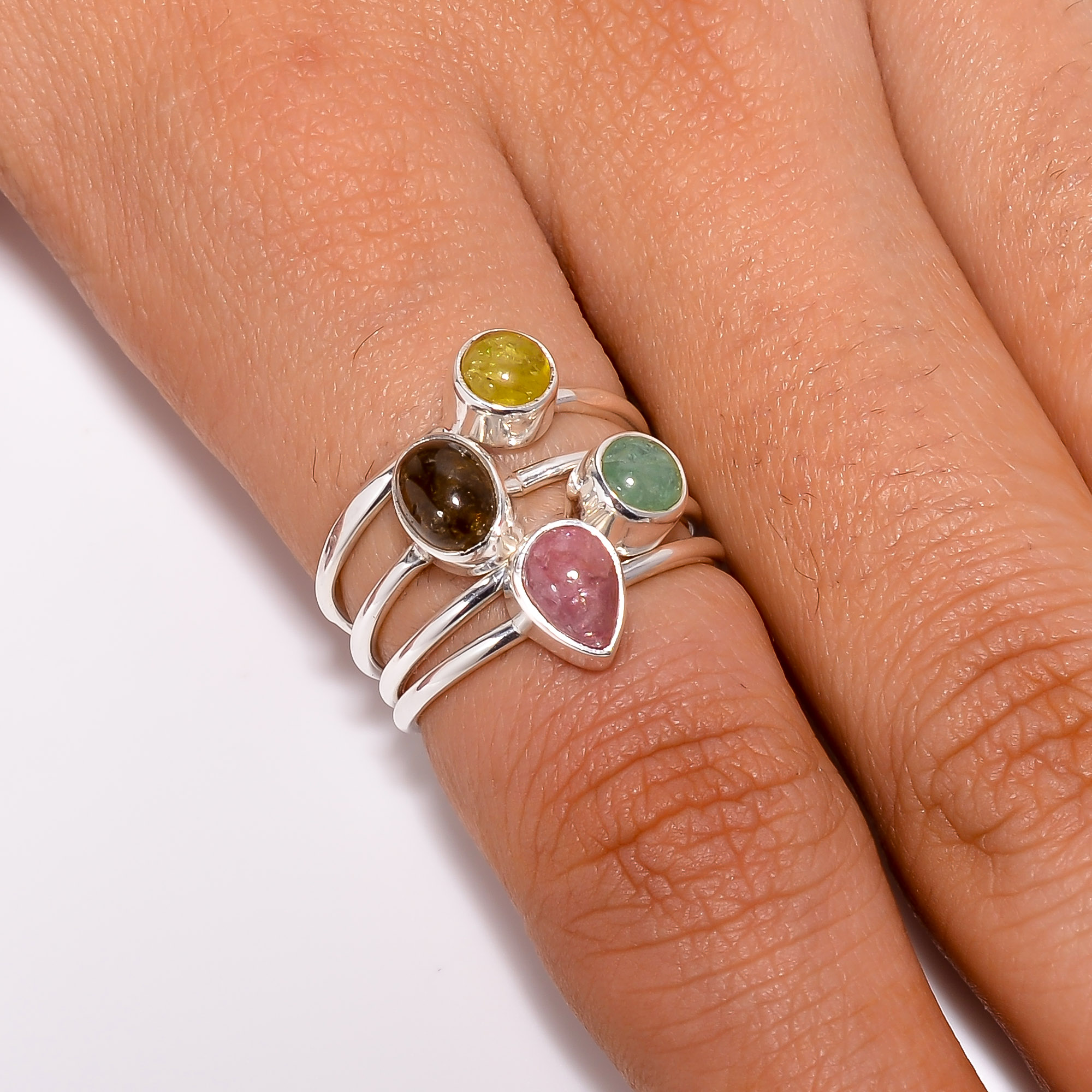 Tourmaline Gemstone 925 Sterling Silver Stackable Ring Size US 825