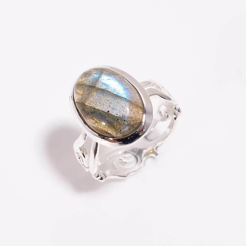 Image of Fire Play Labradorite Gemstone 925 Sterling Silver Ring Size US 6