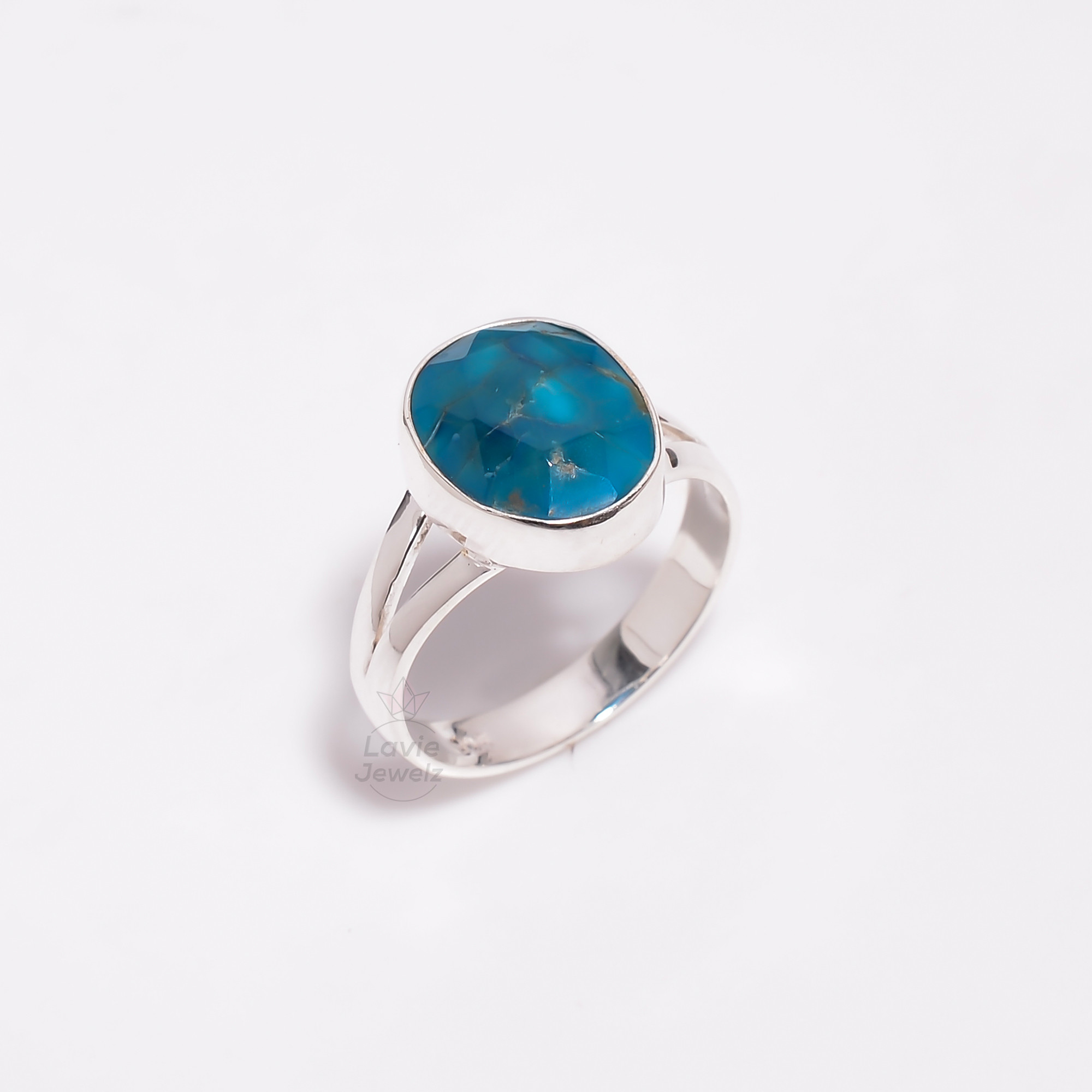 Arizona Turquoise Rose Cut Gemstone 925 Sterling Silver Ring Size US 7