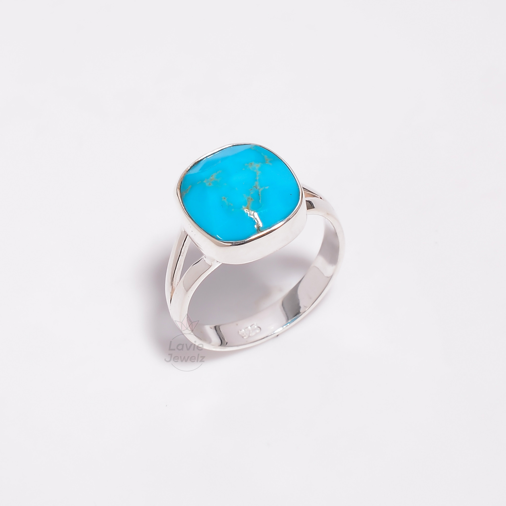 Arizona Turquoise Rose Cut Gemstone 925 Sterling Silver Ring Size US 7