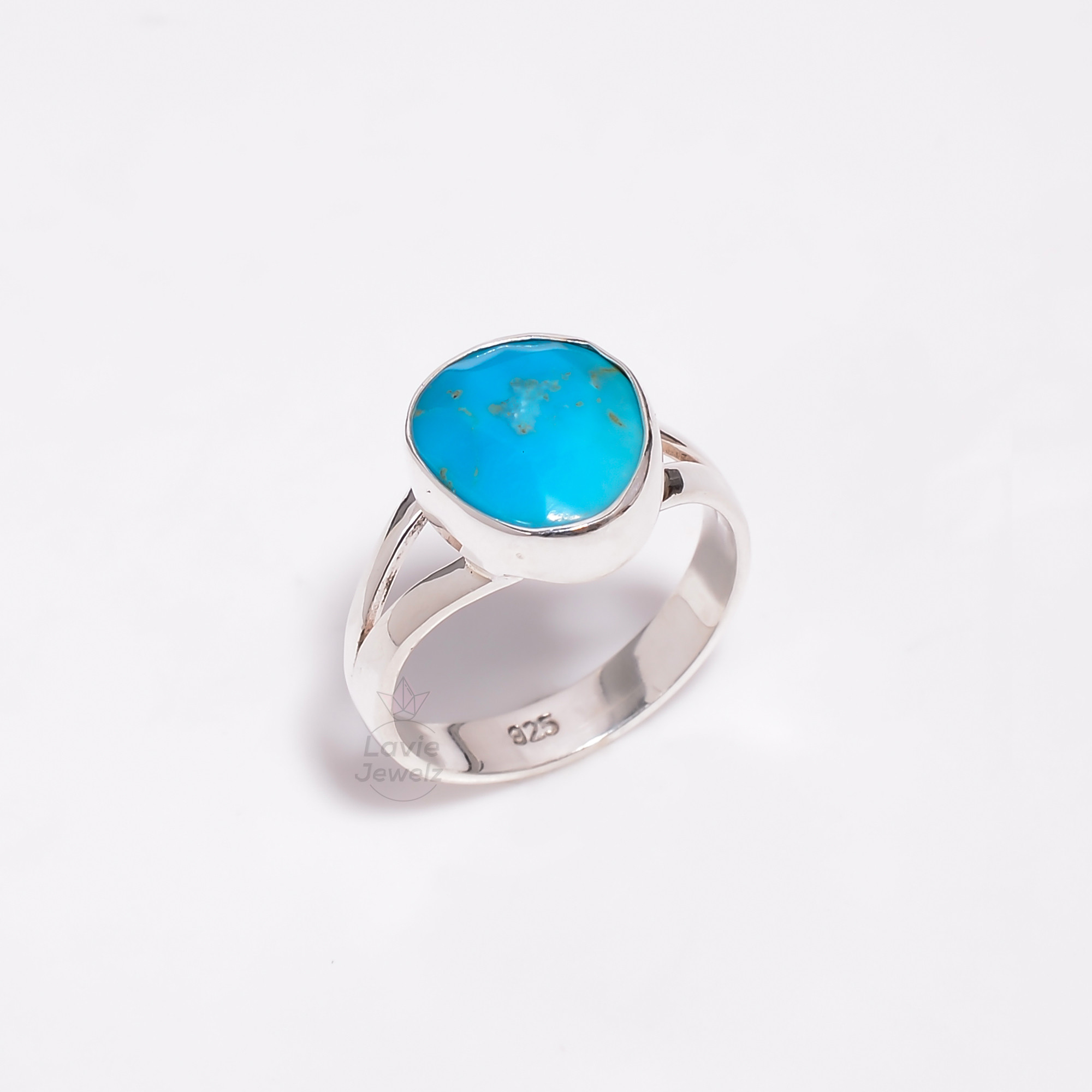 Arizona Turquoise Rose Cut Gemstone 925 Sterling Silver Ring Size US 7