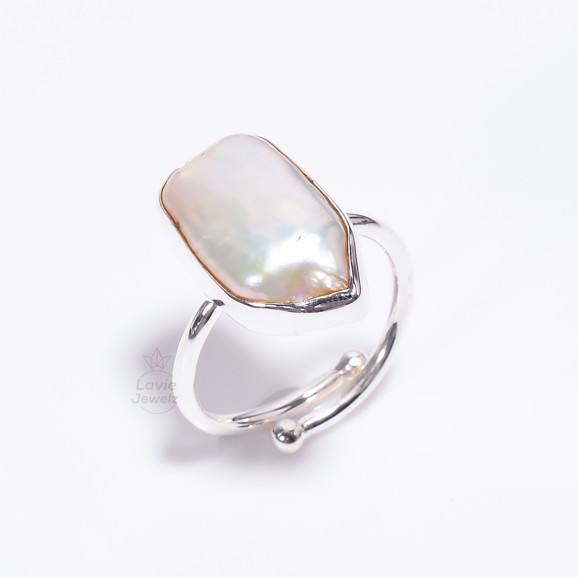 925 Sterling Silver Pearl Ring Adjustable