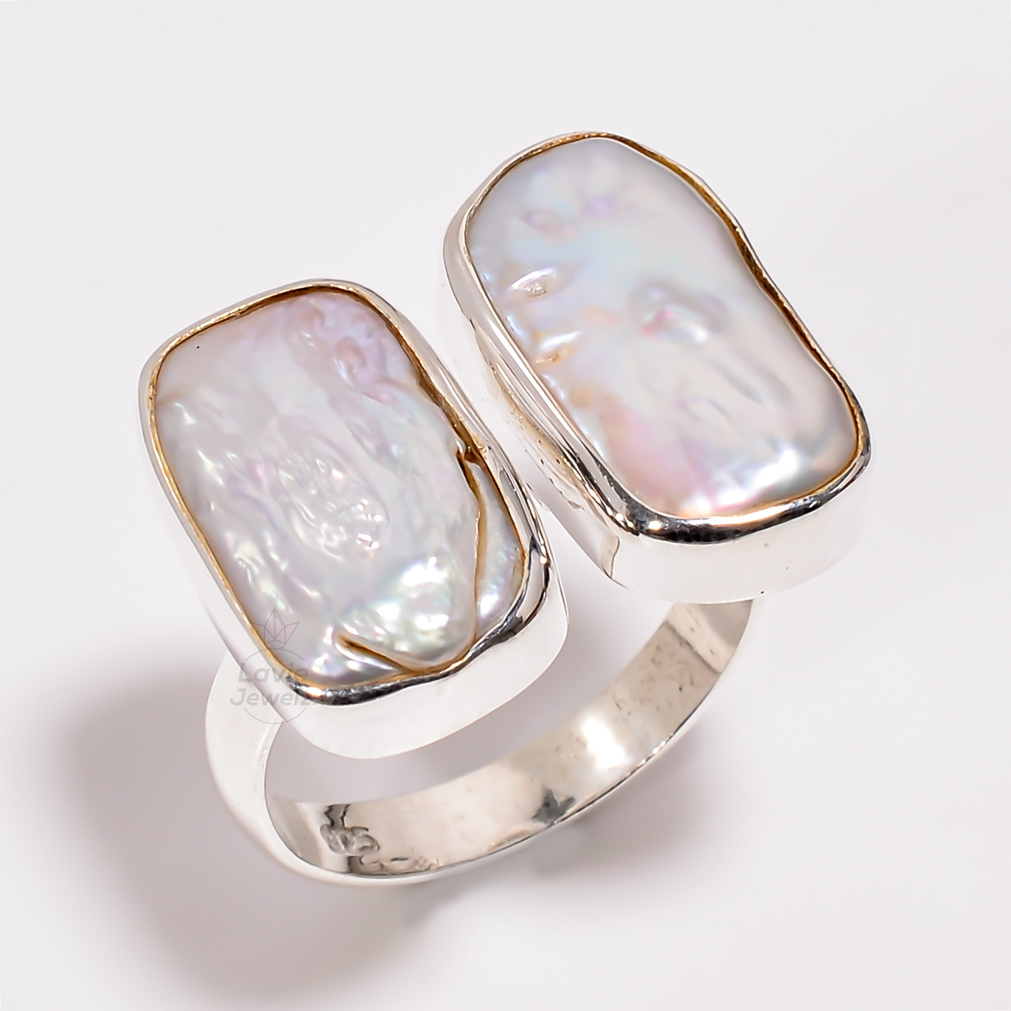 Baroque Pearl Gemstone 925 Sterling Silver Adjustable Ring