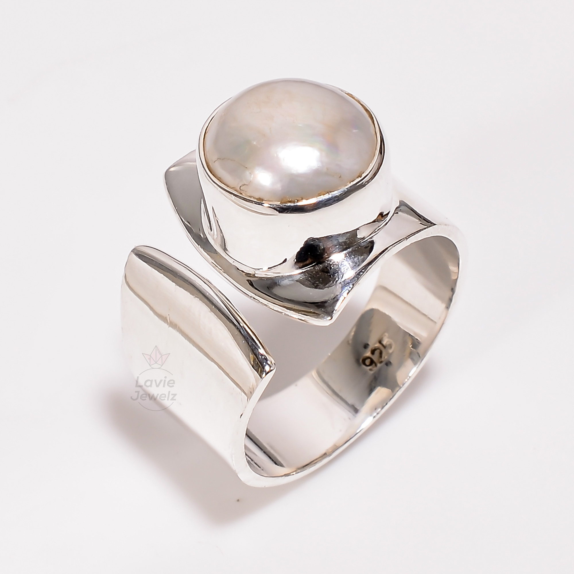 925 Sterling Silver Ring Baroque Pearl Gemstone