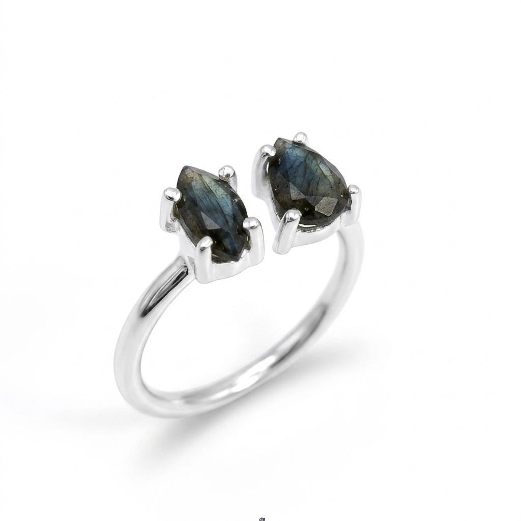 925 Sterling Silver Labradortie Gemstone Ring Size US 7 Adjustable