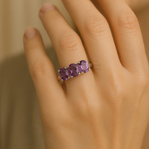 Image of 925 Sterling Silver Ring Size US 6 Natural Amethyst Cut Gemstone