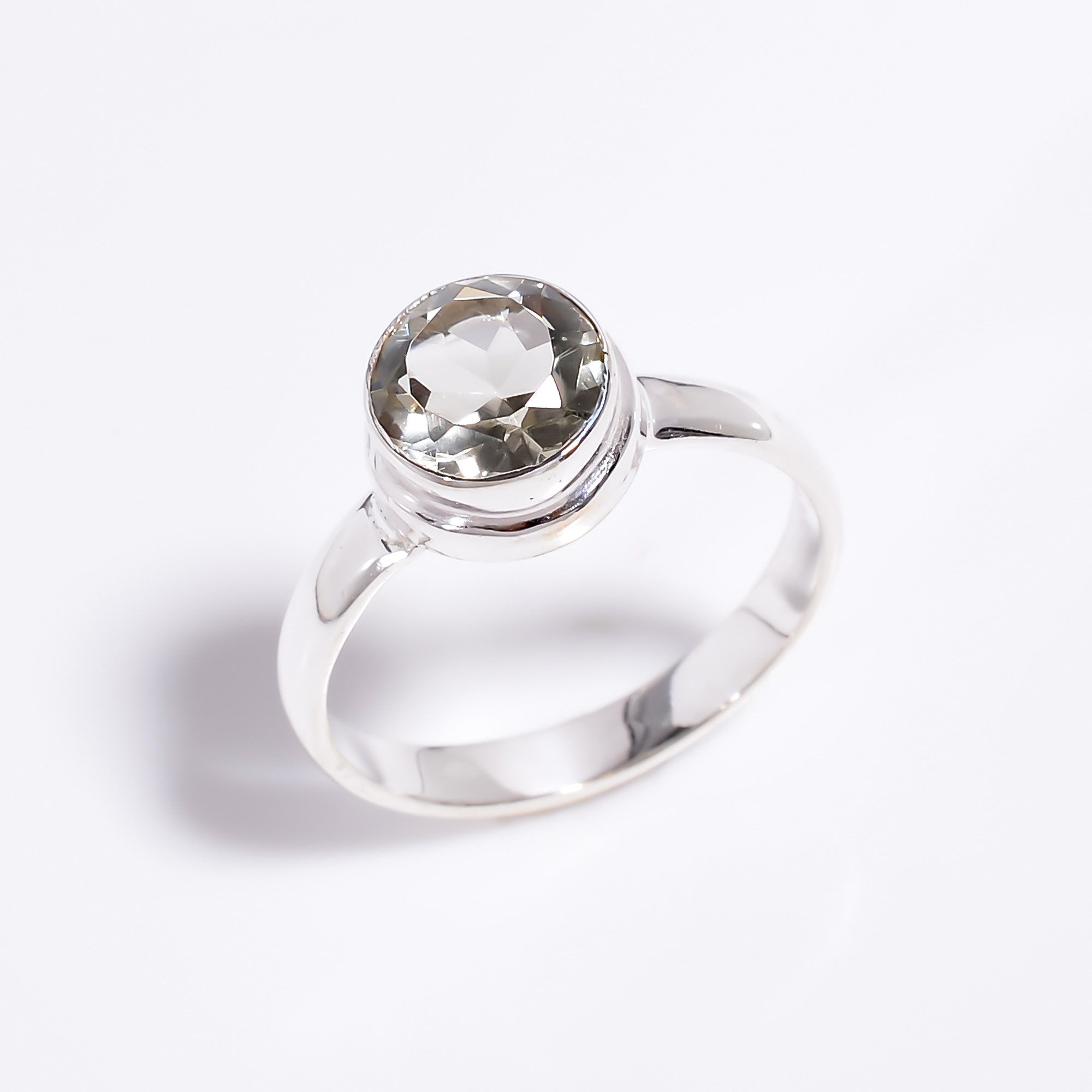 Natural Citrine Round Cut Gemstone 925 Sterling Silver Ring