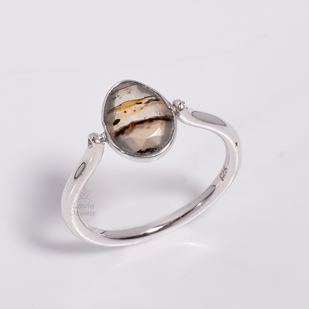 Image of Natural Montana Agate gemstone 925 Sterling Silver Double Sided Ring, Reversible Flip Ring