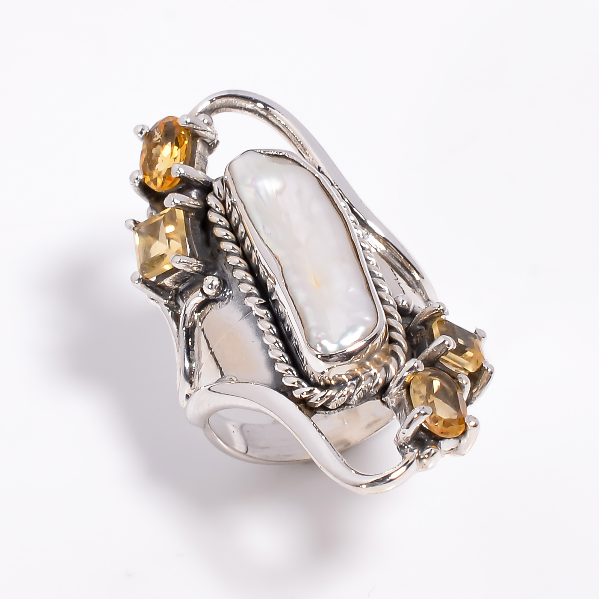 925 Sterling Silver Ring Baroque Pearl Gemstone Ring