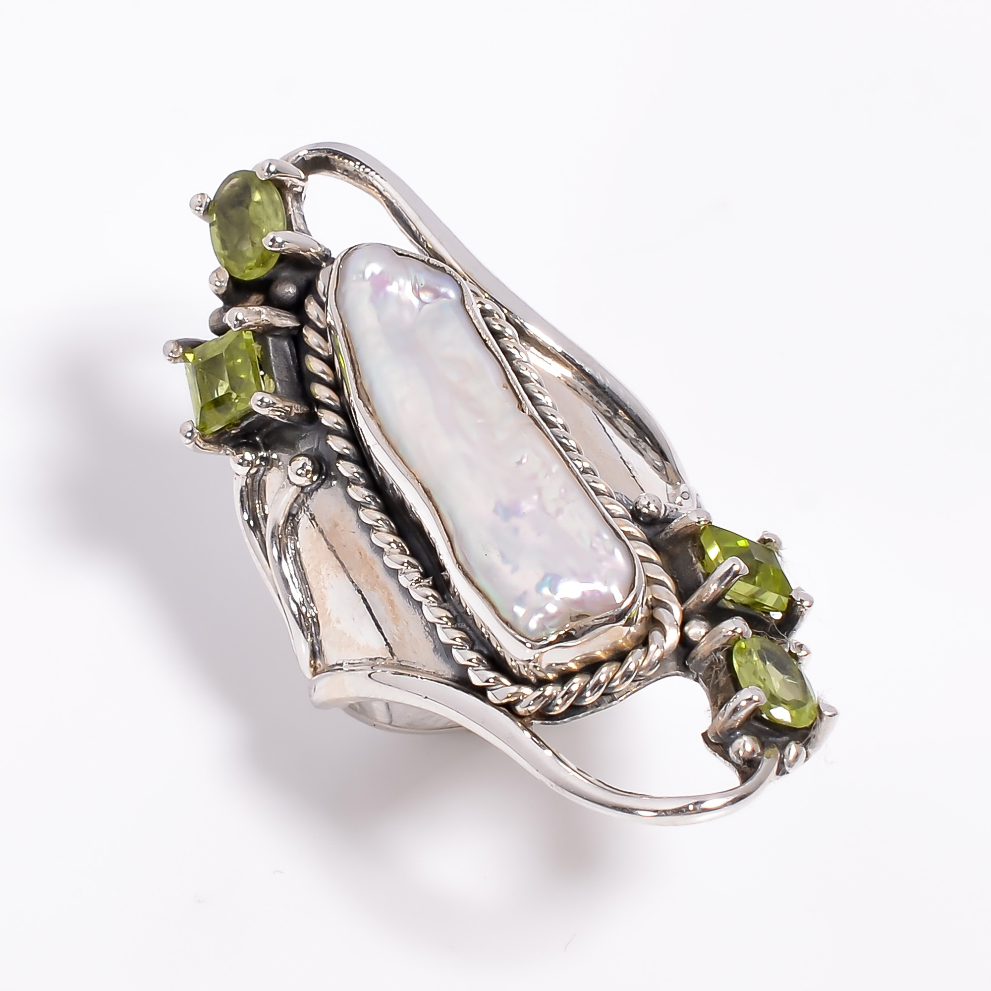 925 Sterling Silver Ring Baroque Pearl Gemstone Ring