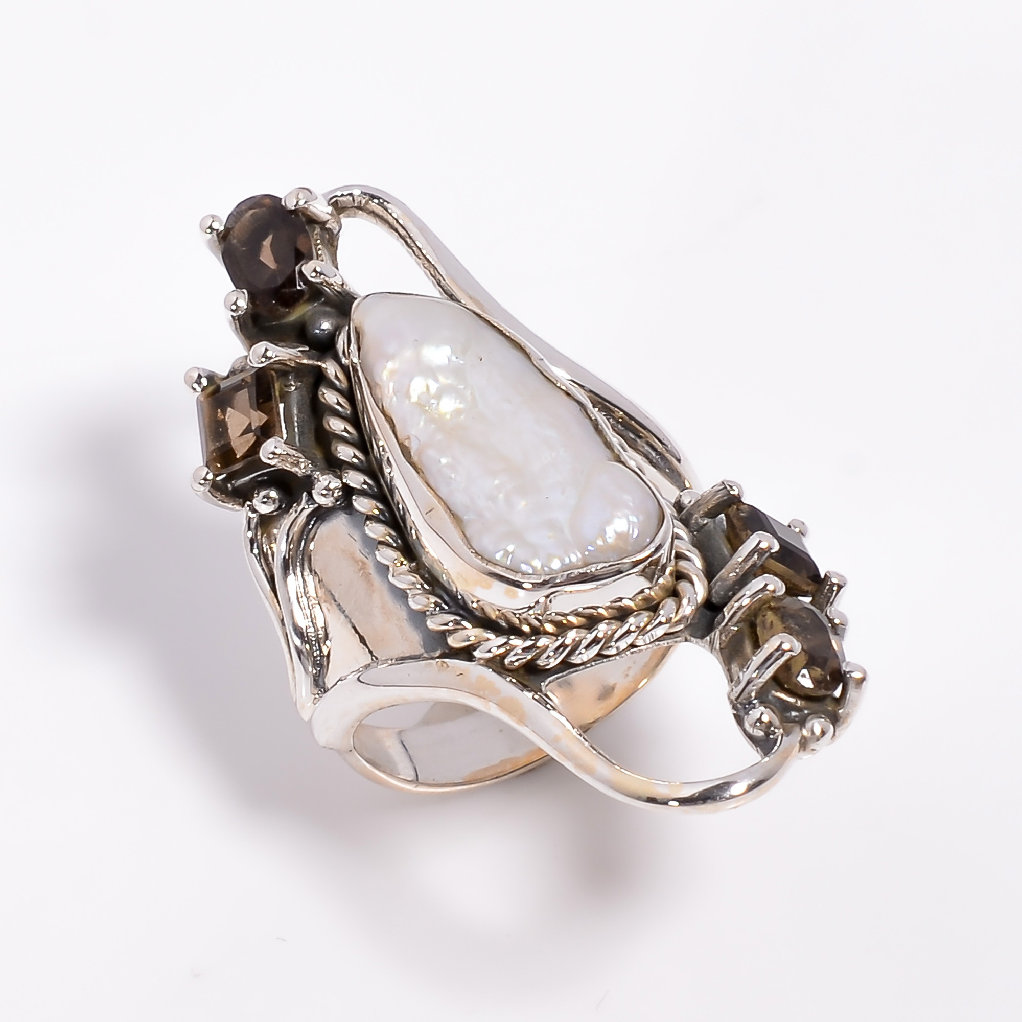 925 Sterling Silver Ring Baroque Pearl Gemstone Ring