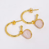 925 Sterling Silver Gold Plated  Rose Quartz Gemstone Hoop Earrings